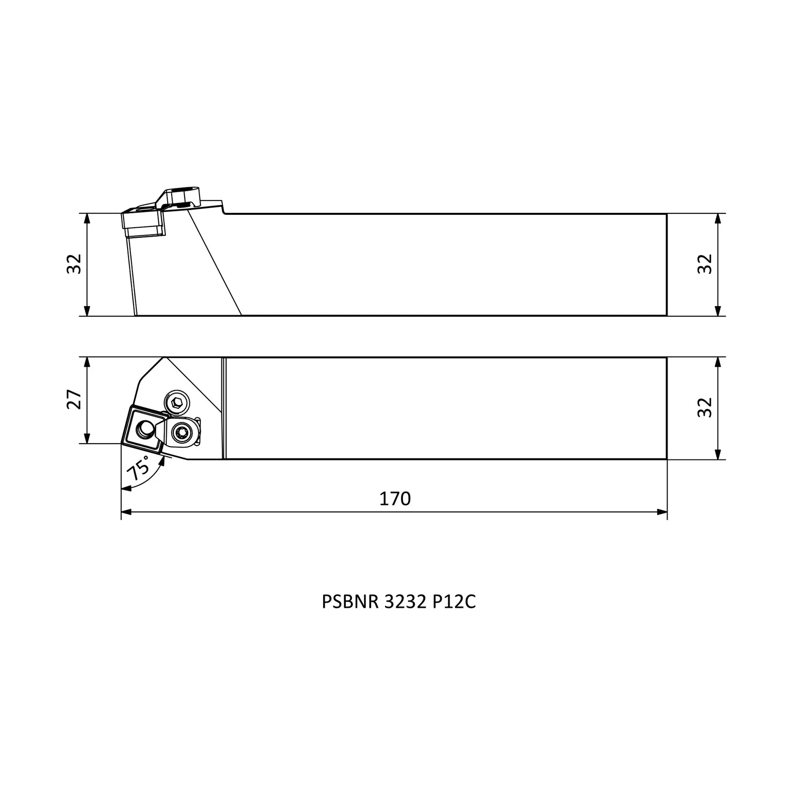 PSBNR 3232 P12C &mdash; dimensioned drawing