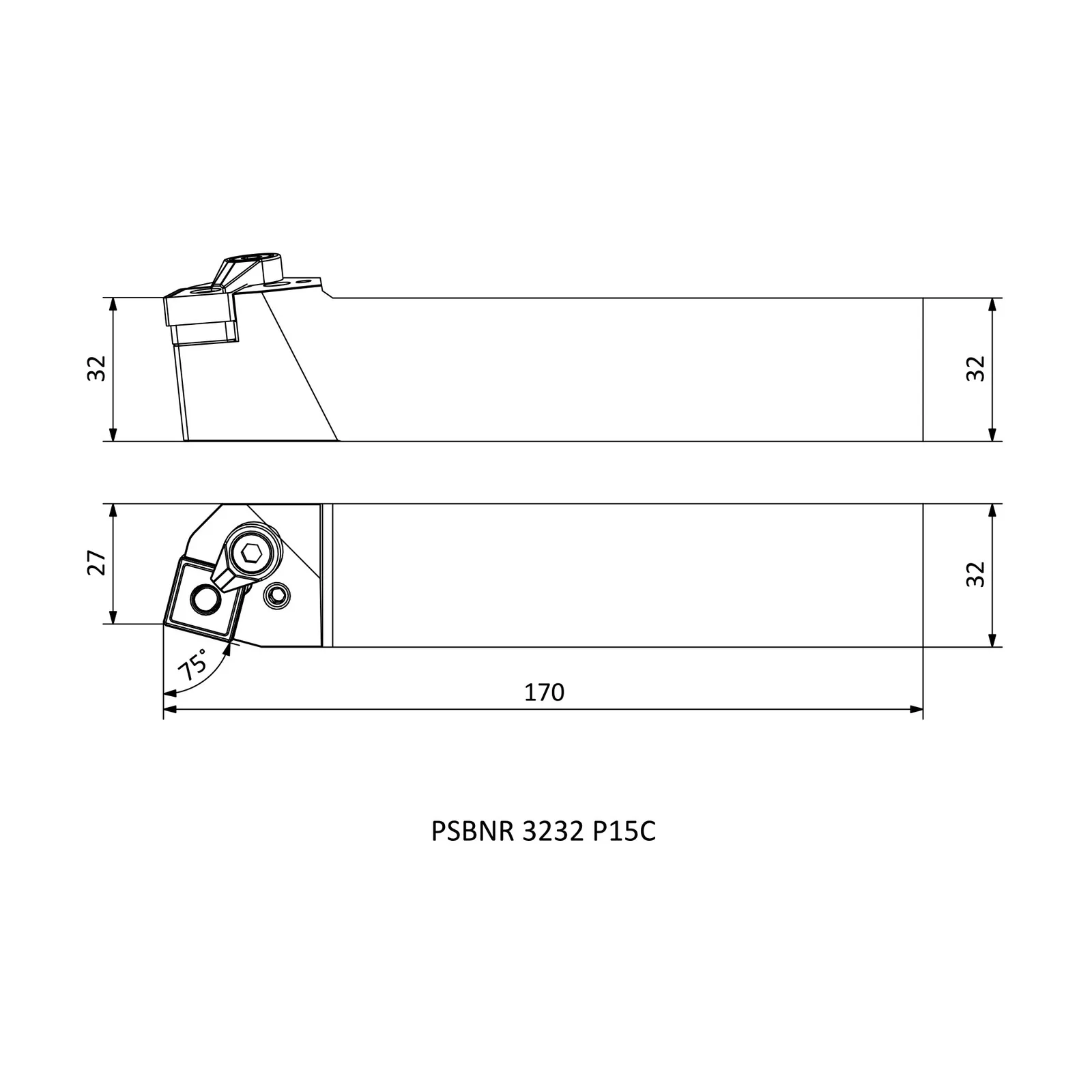PSBNR 3232 P15C &mdash; dimensioned drawing