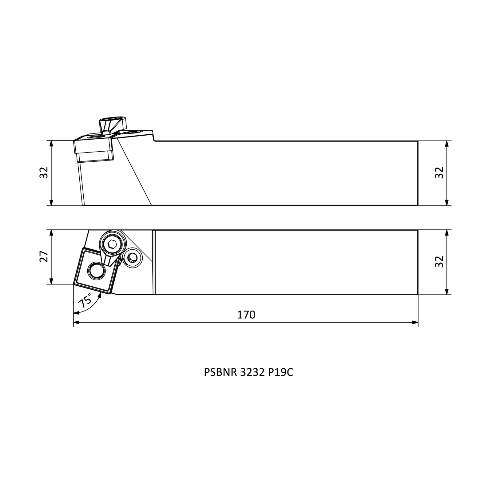 PSBNR 3232 P19C &mdash; dimensioned drawing