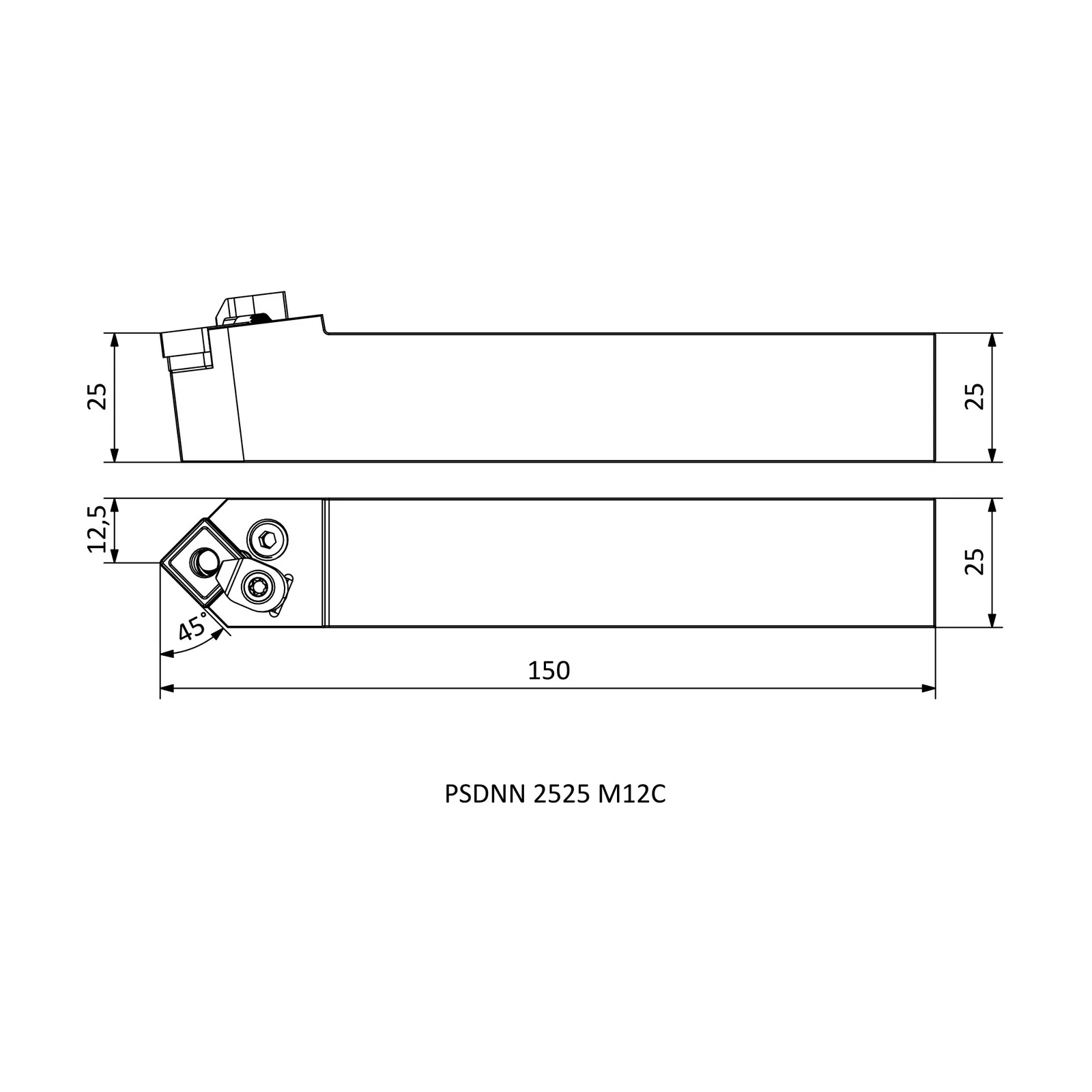 PSDNN 2525 M12C &mdash; dimensioned drawing