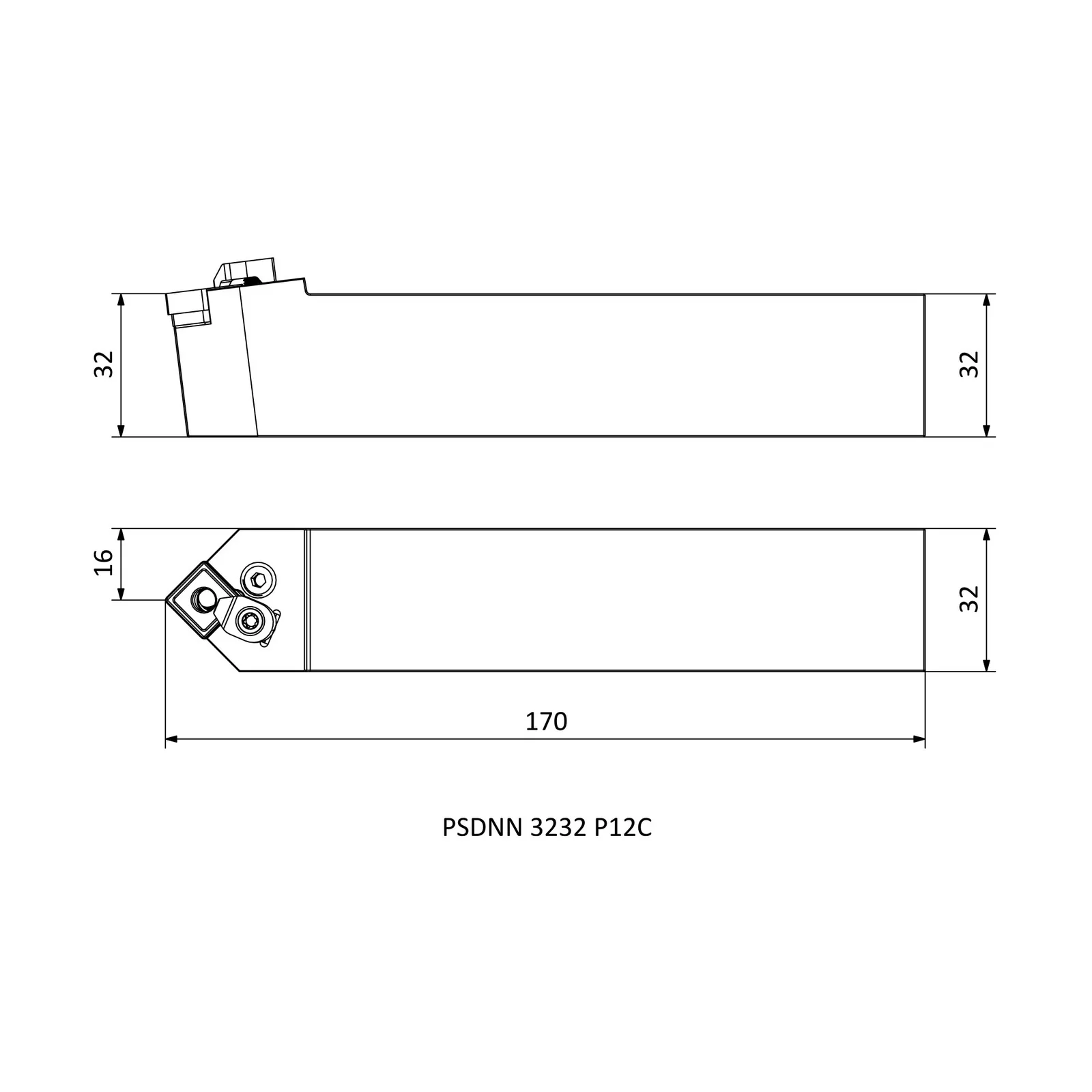PSDNN 3232 P12C &mdash; dimensioned drawing