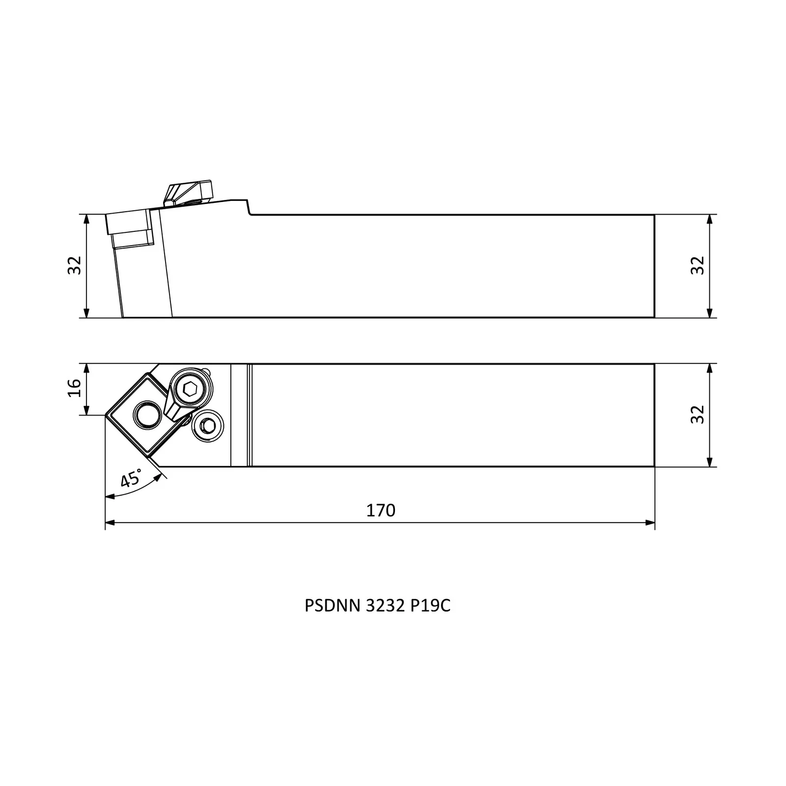 PSDNN 3232 P19C &mdash; dimensioned drawing