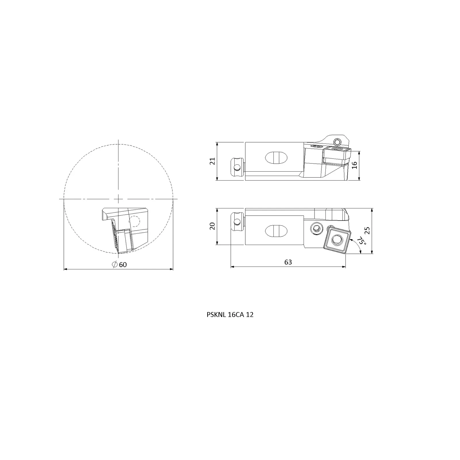 PSKNL 16CA 12 &mdash; dimensioned drawing
