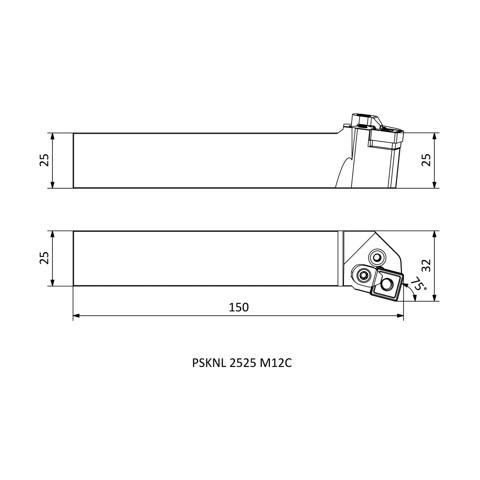 PSKNL 2525 M12C &mdash; dimensioned drawing