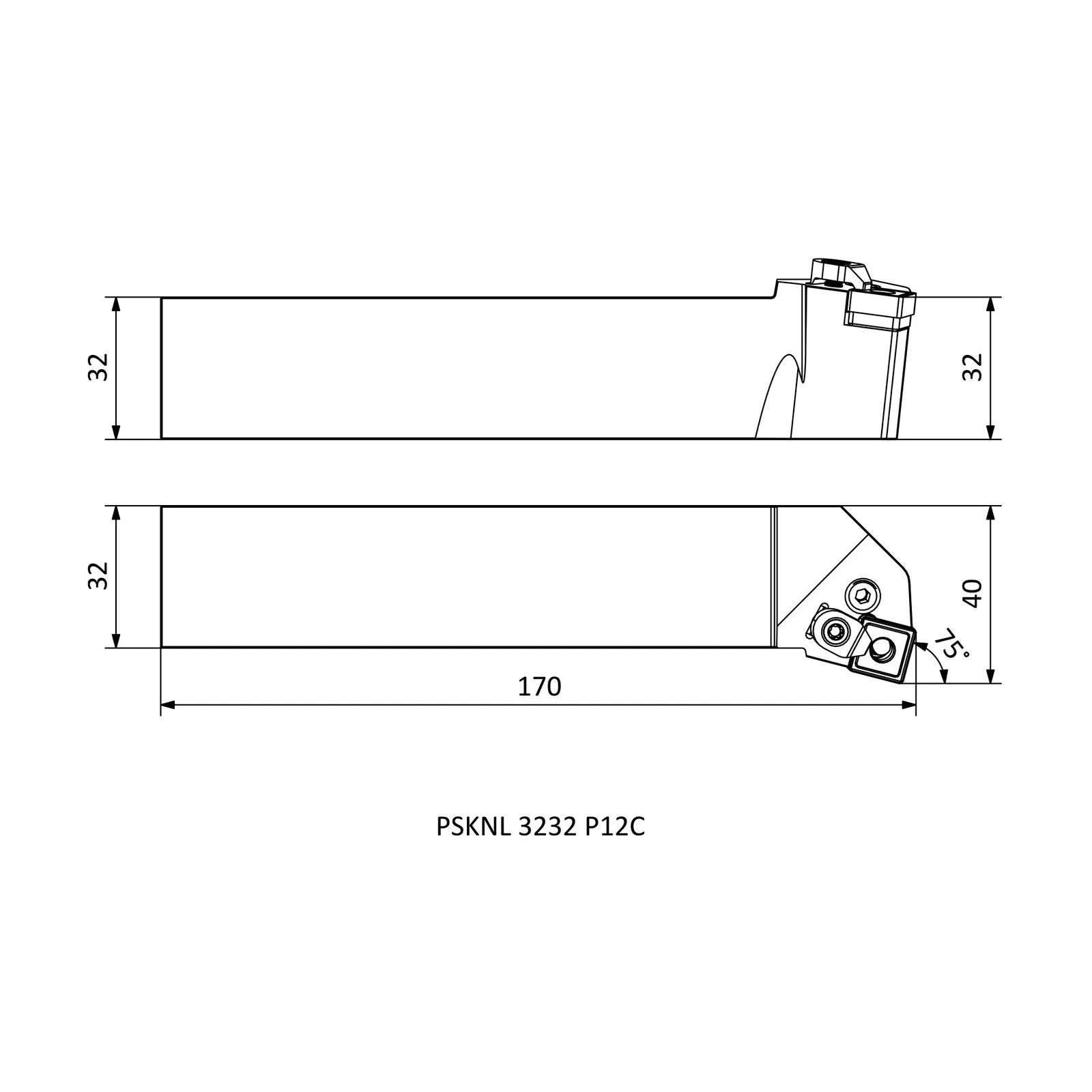 PSKNL 3232 P12C &mdash; dimensioned drawing