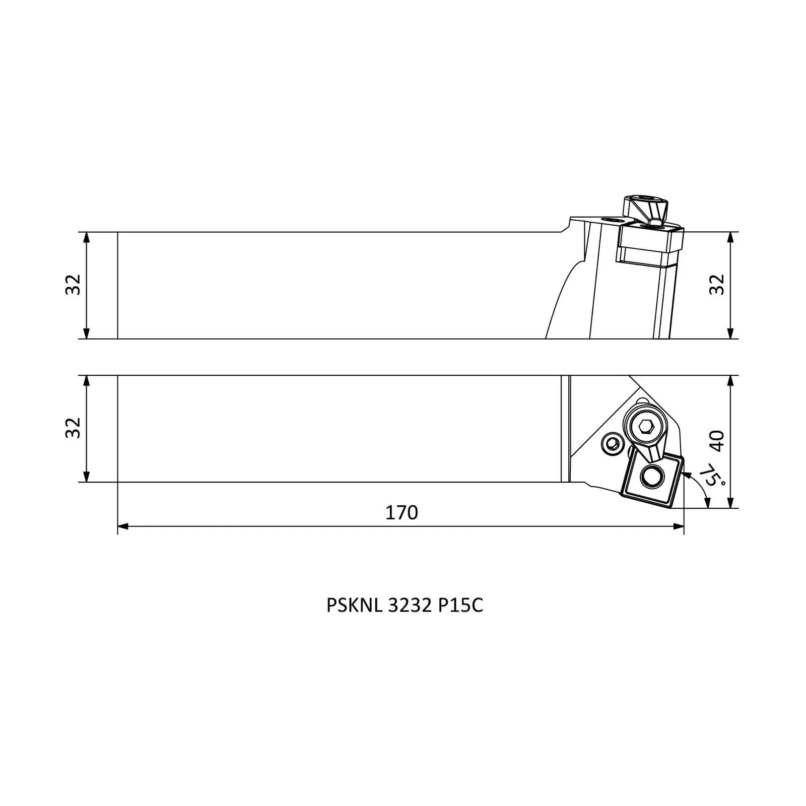 PSKNL 3232 P15C &mdash; dimensioned drawing