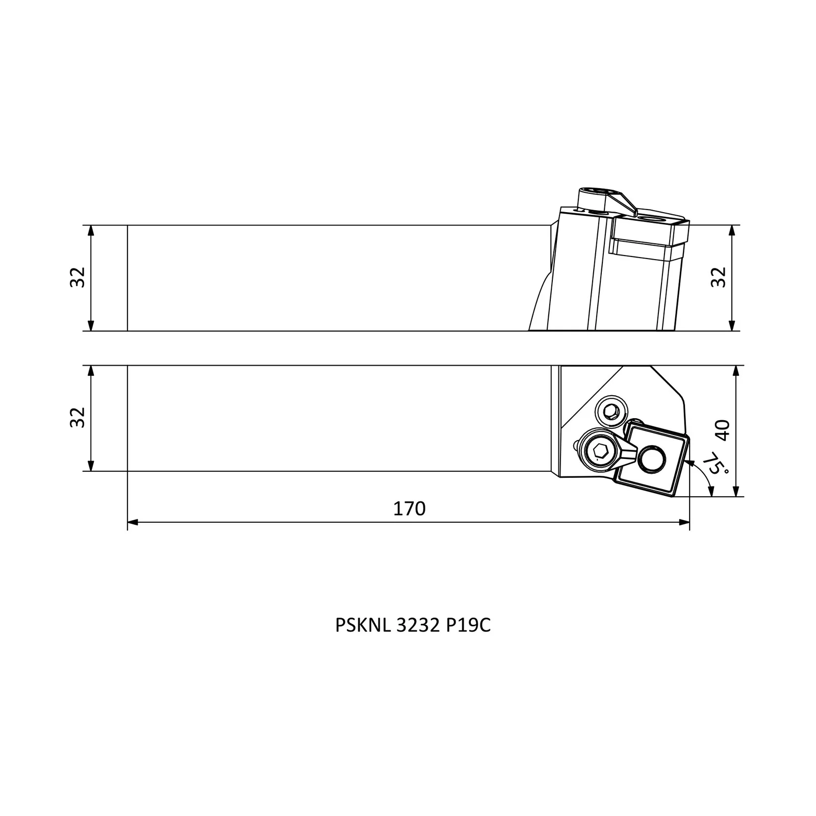PSKNL 3232 P19C &mdash; dimensioned drawing