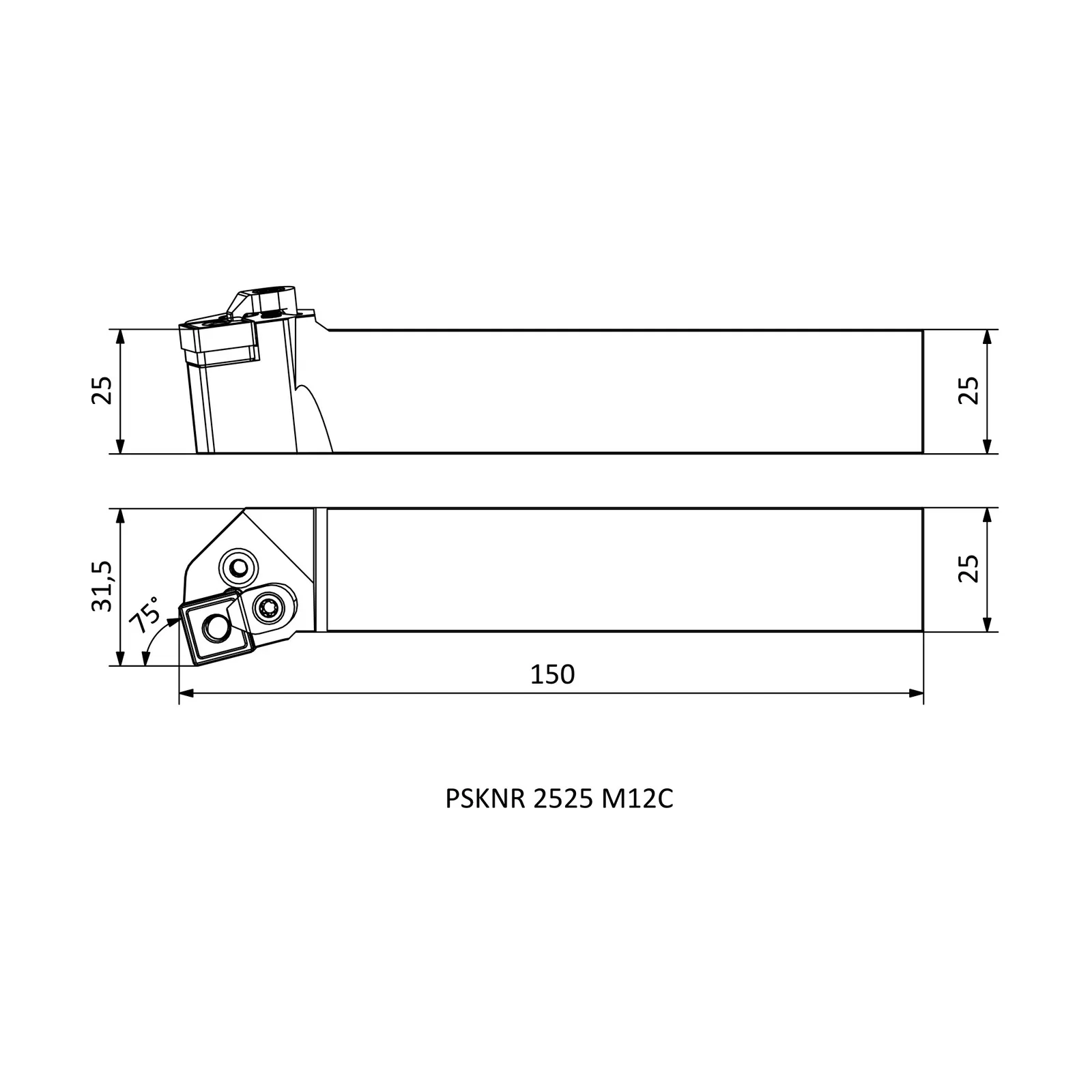 PSKNR 2525 M12C &mdash; dimensioned drawing