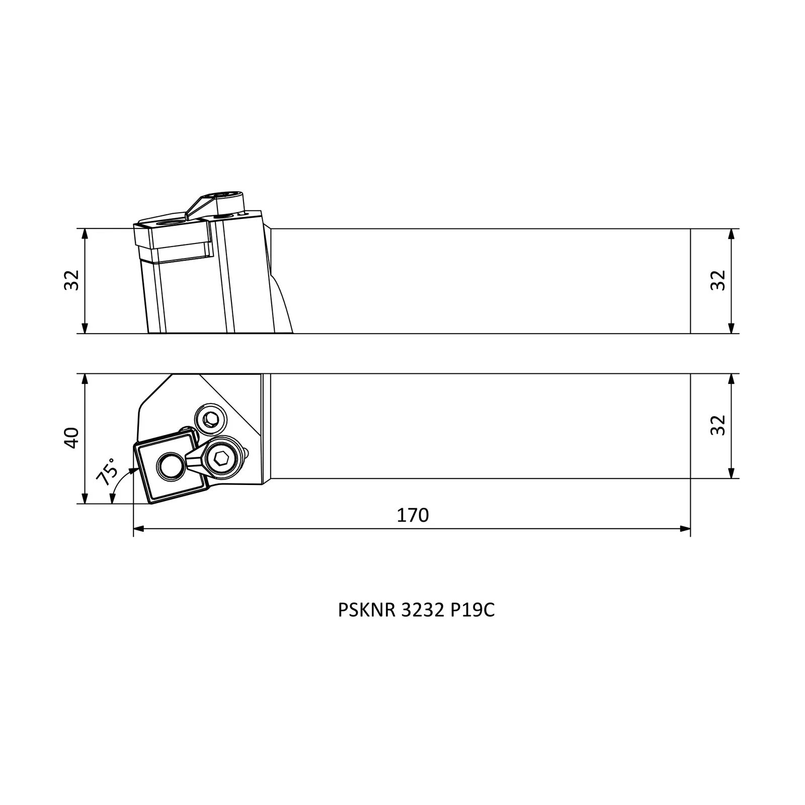 PSKNR 3232 P19C &mdash; dimensioned drawing