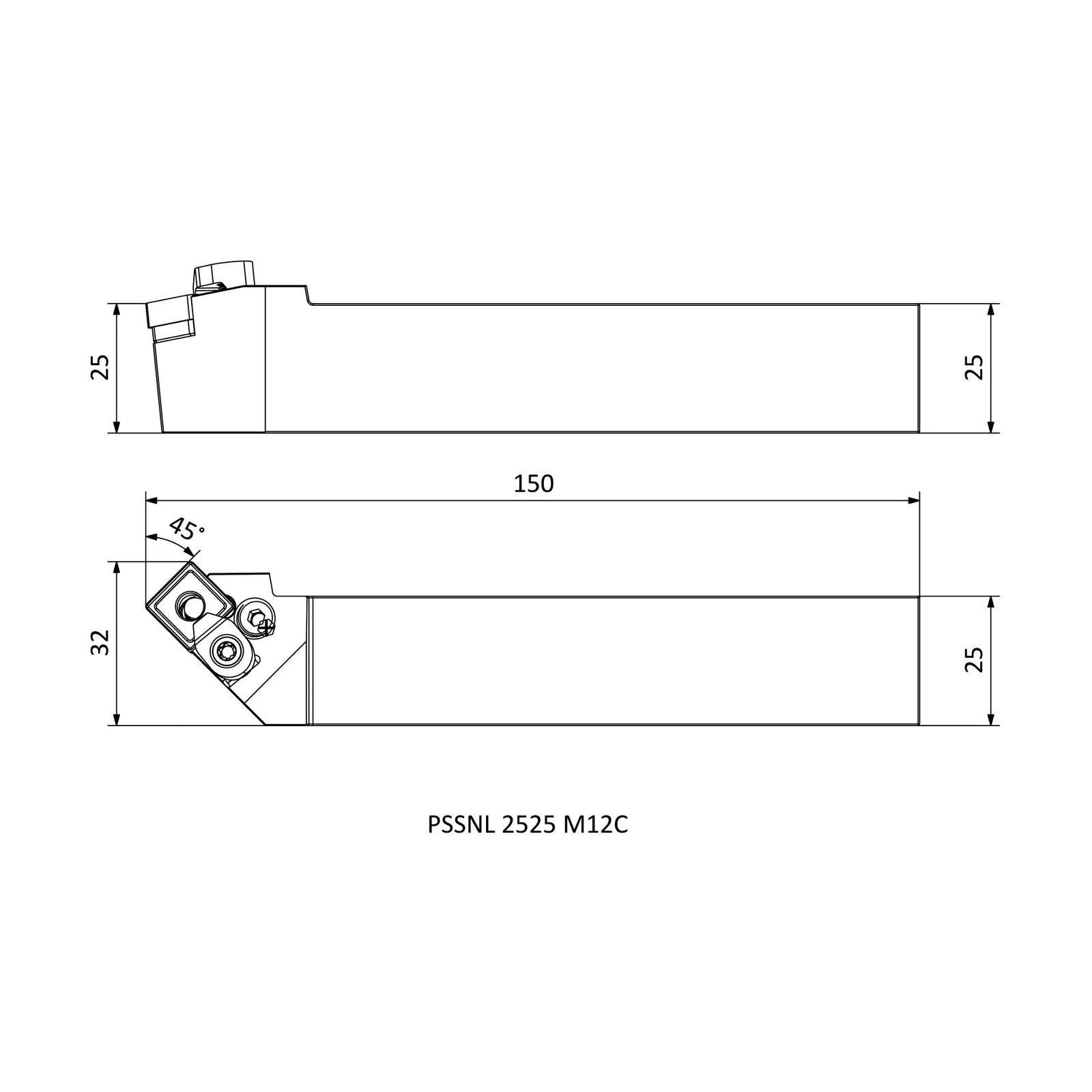 PSSNL 2525 M12C &mdash; dimensioned drawing