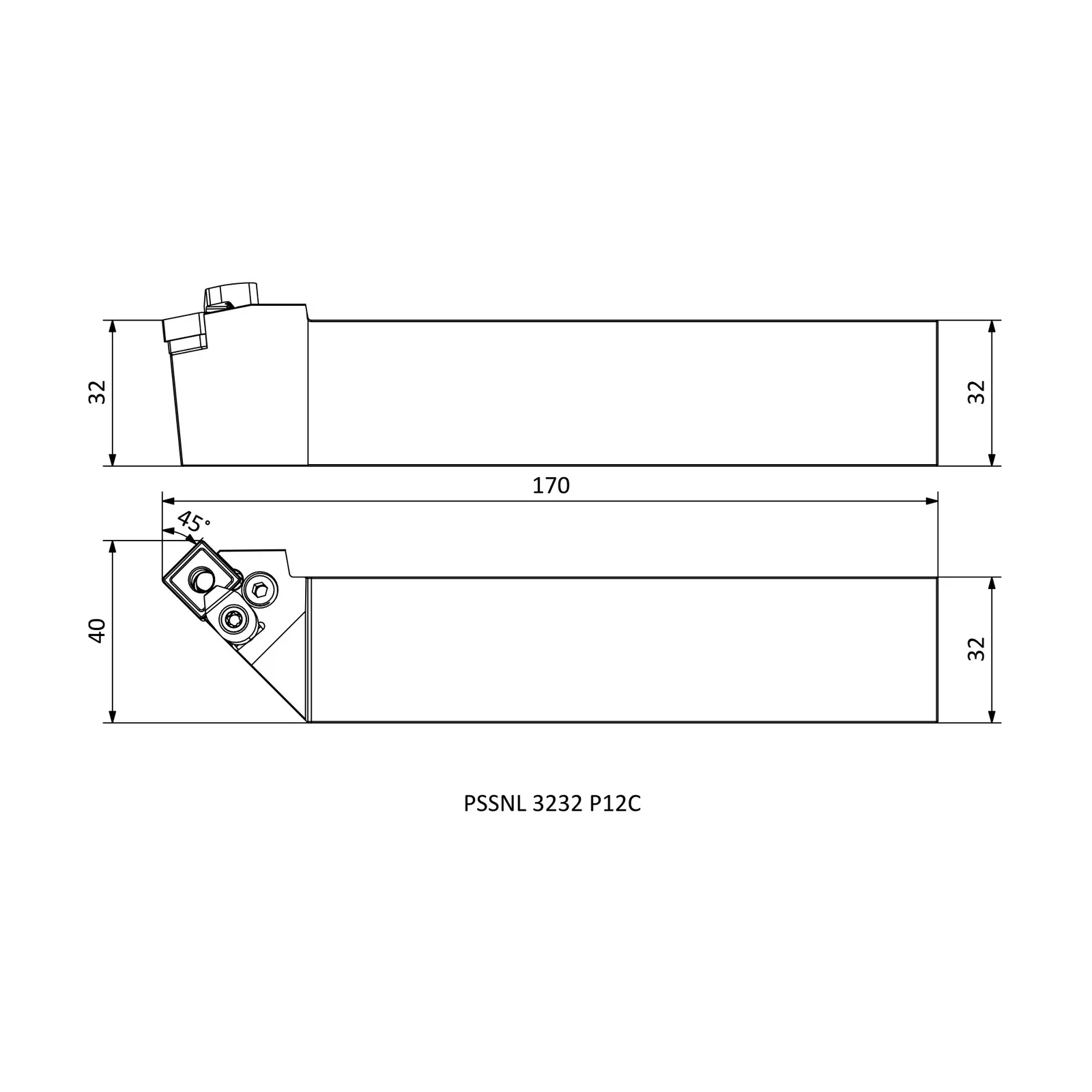 PSSNL 3232 P12C &mdash; dimensioned drawing