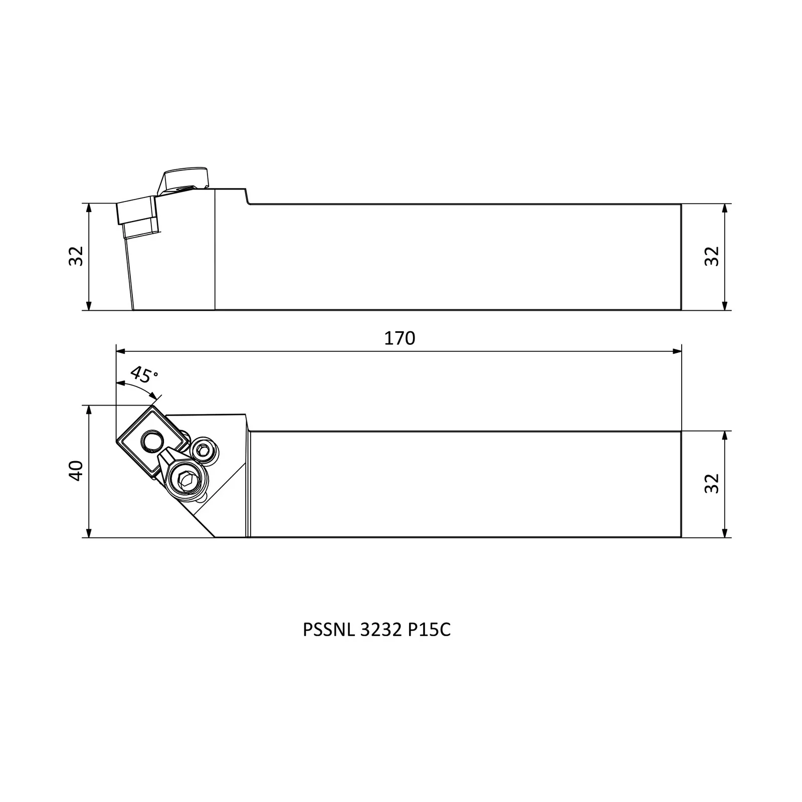 PSSNL 3232 P15C &mdash; dimensioned drawing