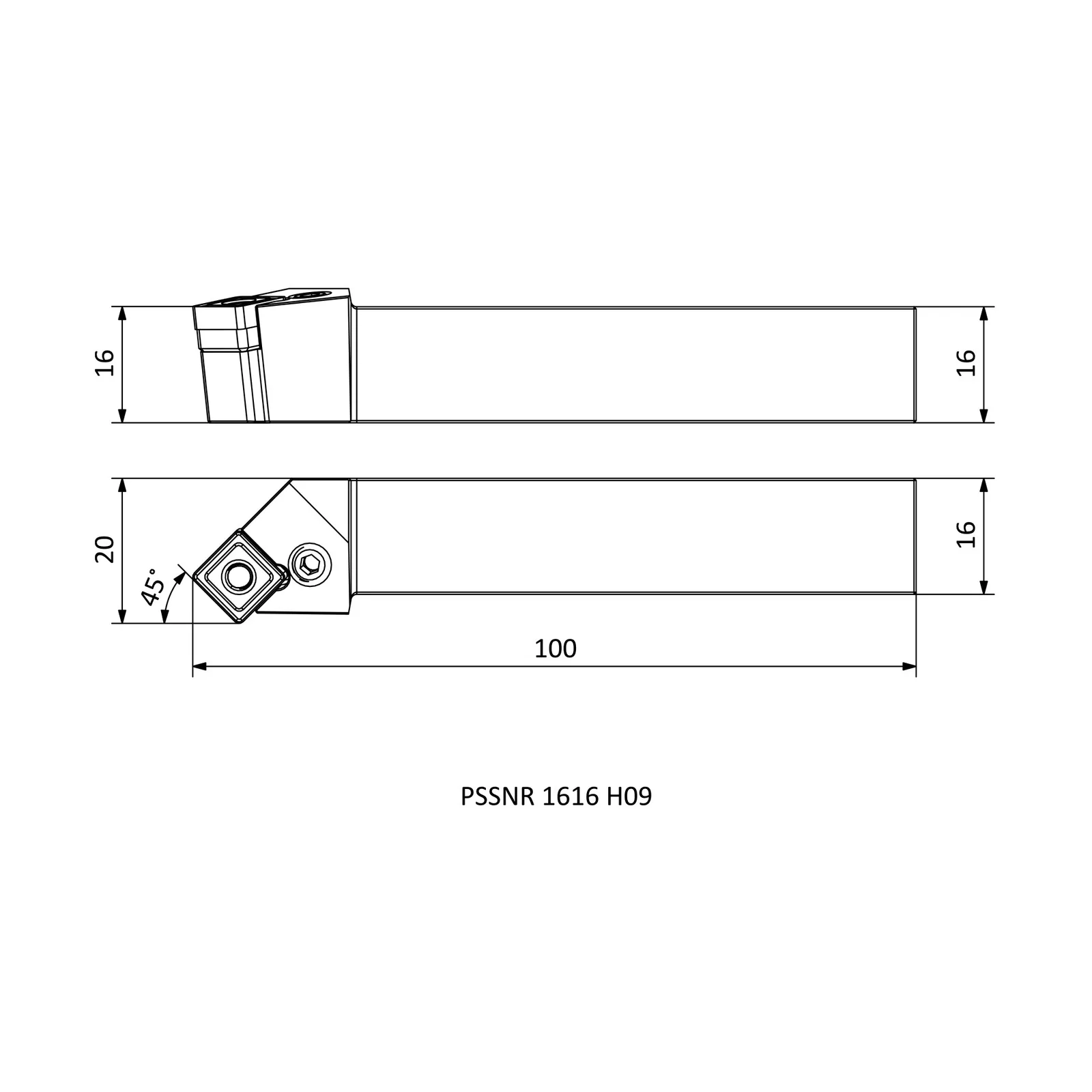 PSSNR 1616 H09 &mdash; dimensioned drawing
