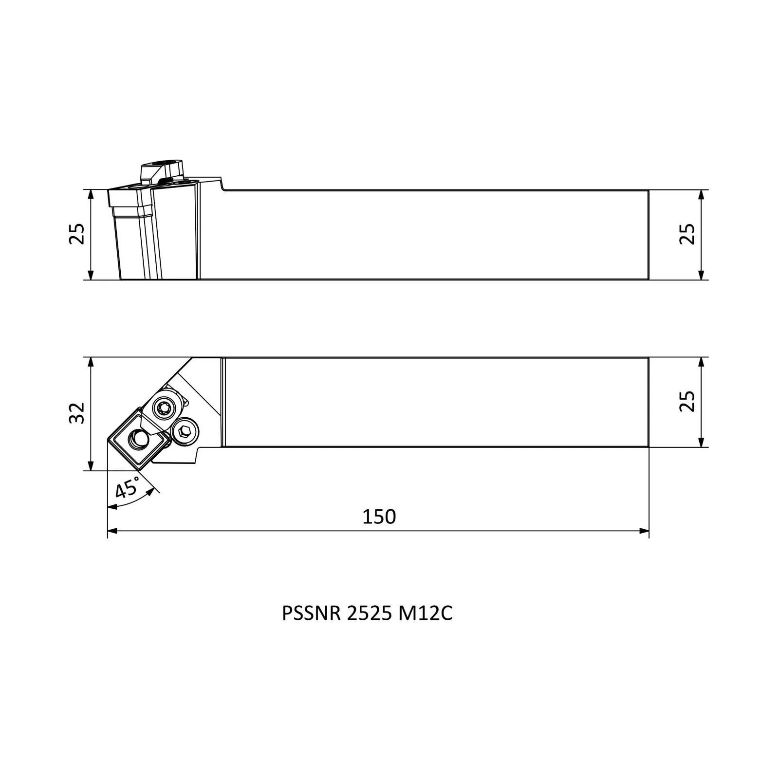 PSSNR 2525 M12C &mdash; dimensioned drawing