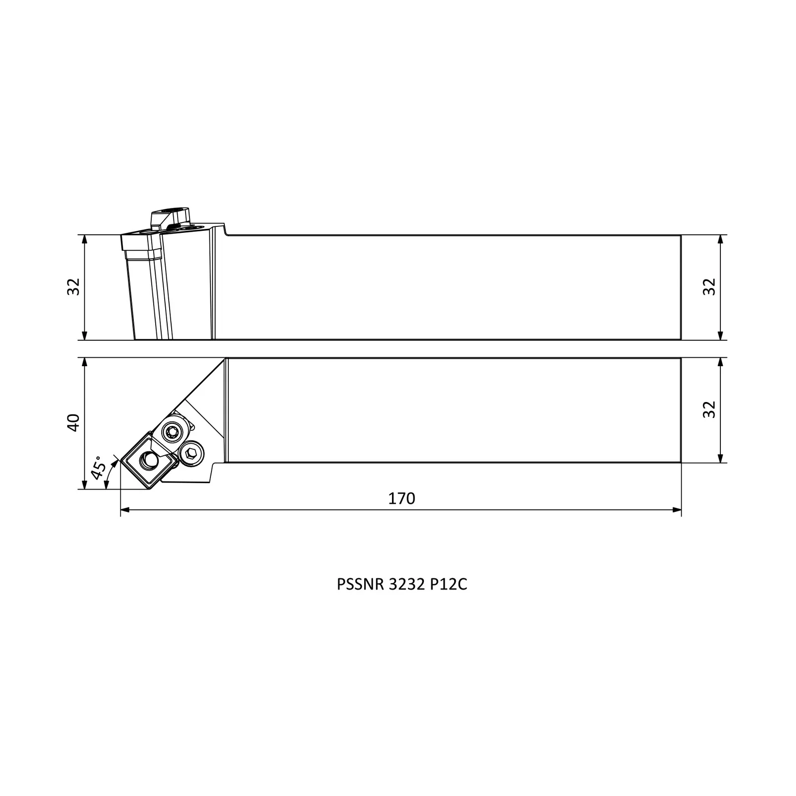 PSSNR 3232 P12C &mdash; dimensioned drawing