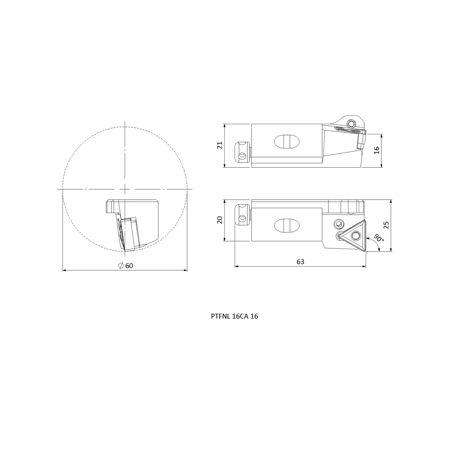 PTFNL 16CA 16 &mdash; dimensioned drawing