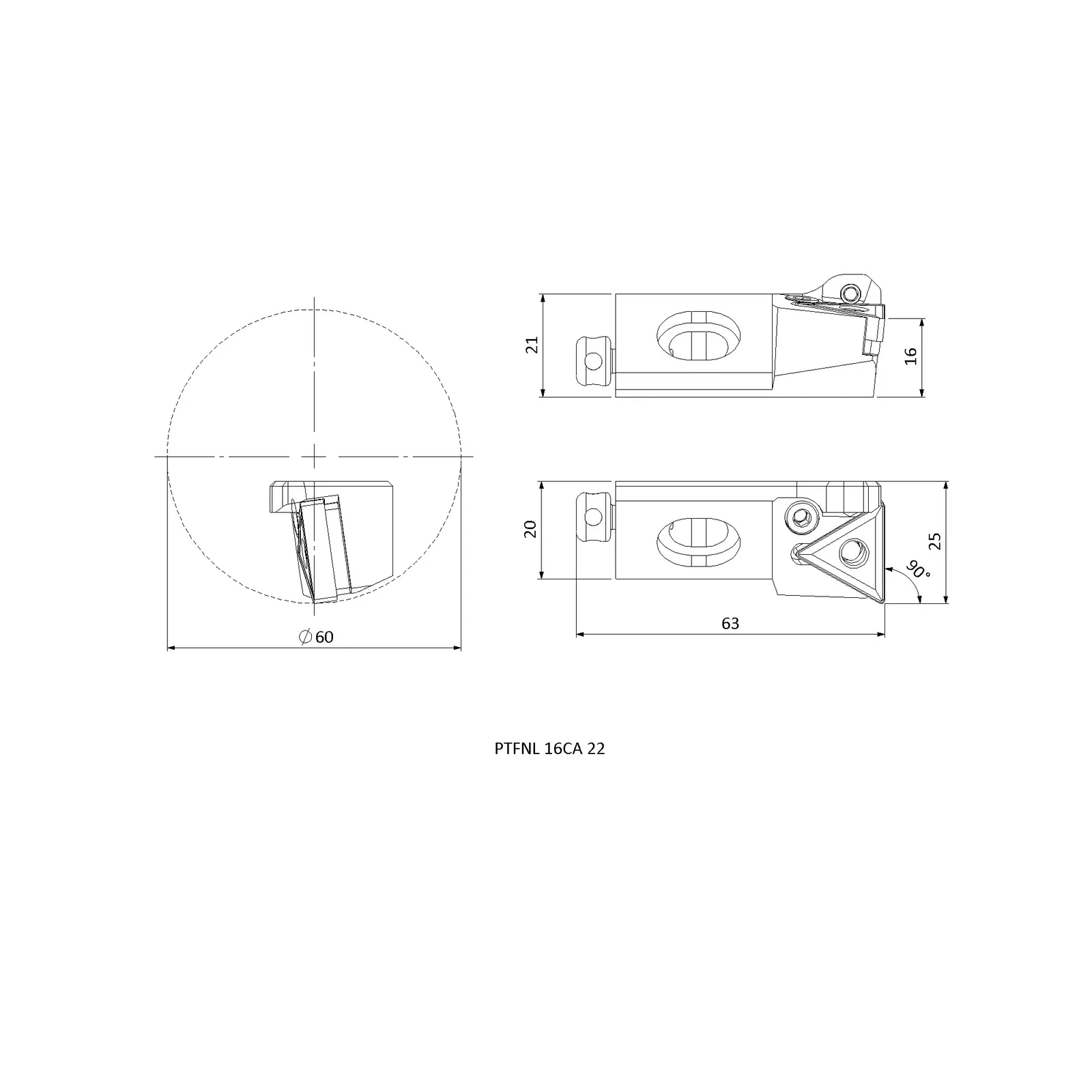 PTFNL 16CA 22 &mdash; dimensioned drawing