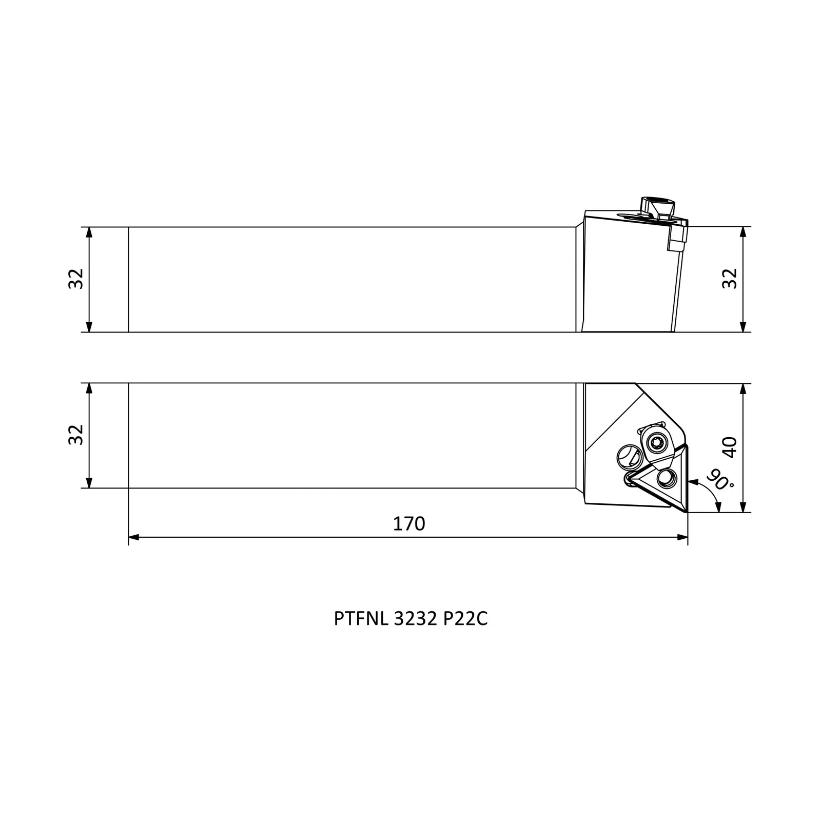 PTFNL 3232 P22C &mdash; dimensioned drawing