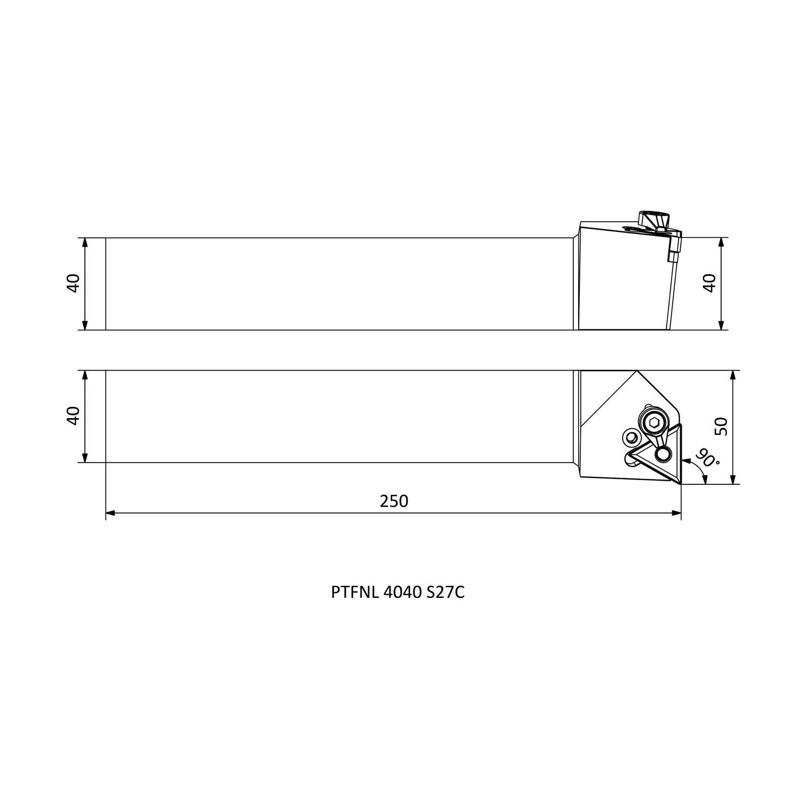 PTFNL 4040 S27C &mdash; dimensioned drawing