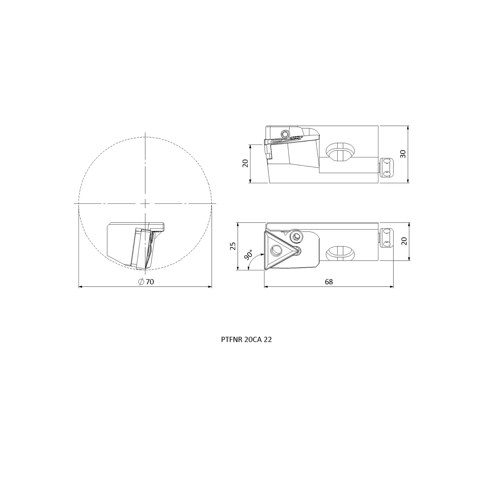 PTFNR 20CA 22 &mdash; dimensioned drawing