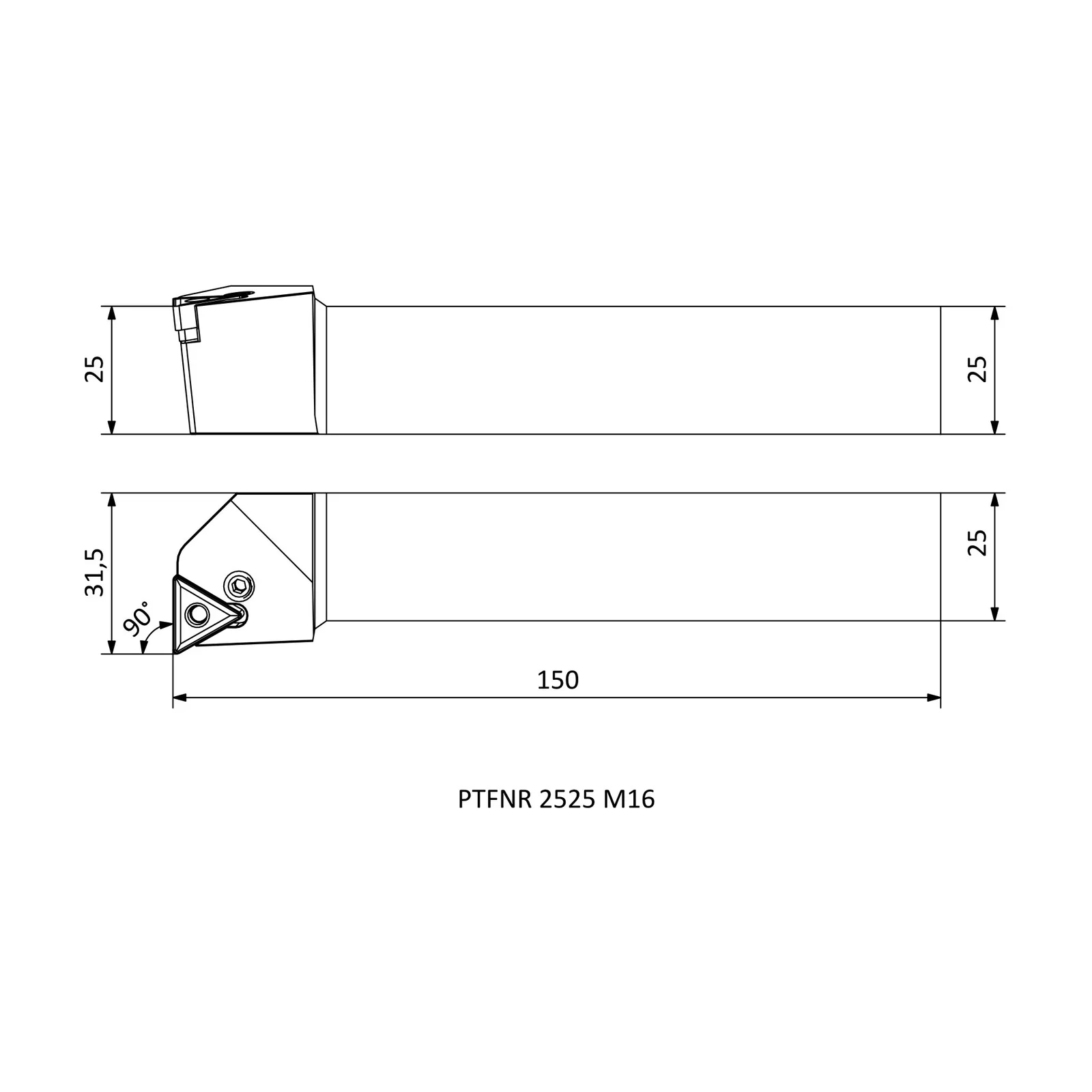 PTFNR 2525 M16 &mdash; dimensioned drawing