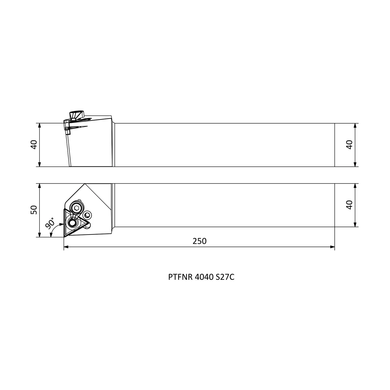 PTFNR 4040 S27C &mdash; dimensioned drawing