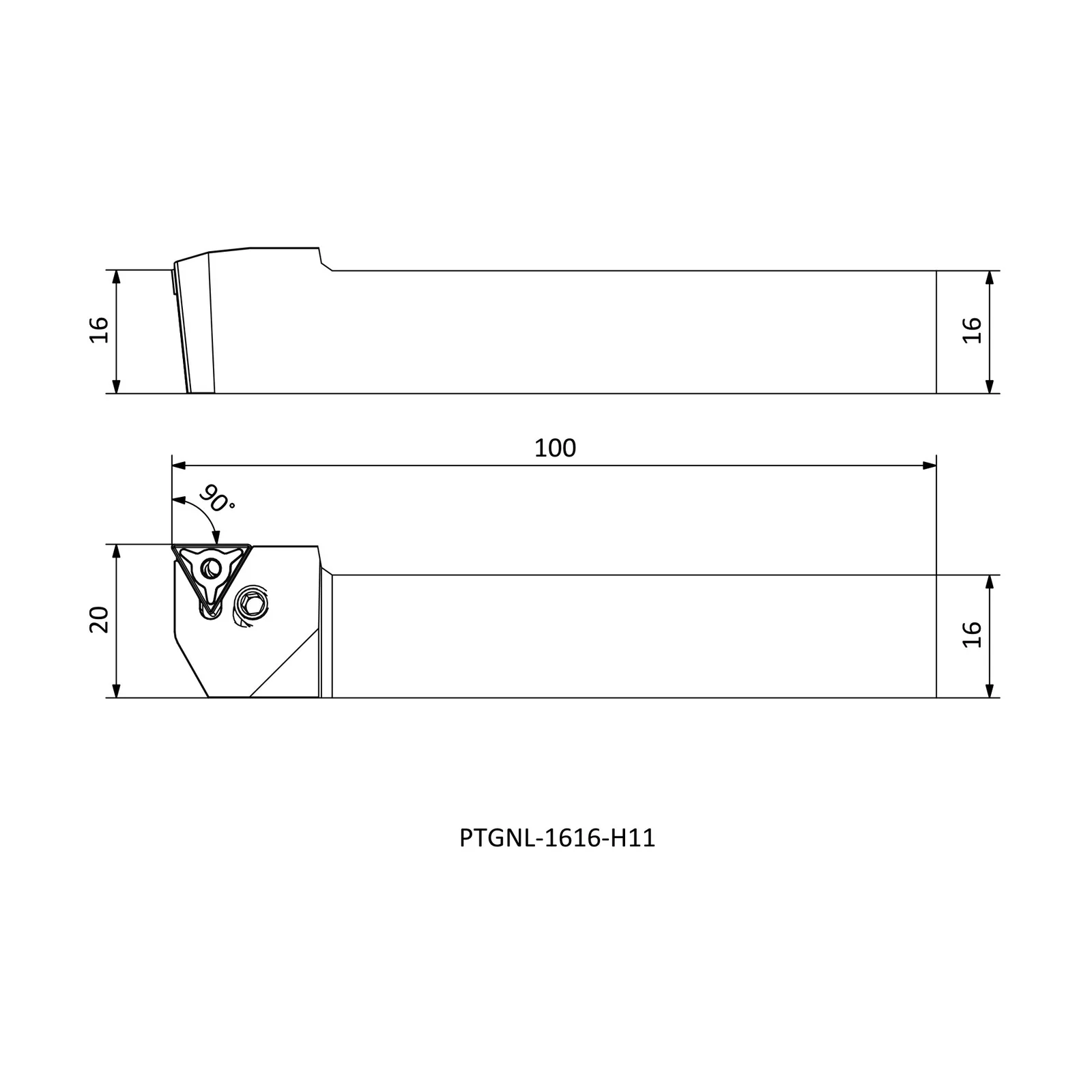 PTGNL 1616 H11 &mdash; dimensioned drawing