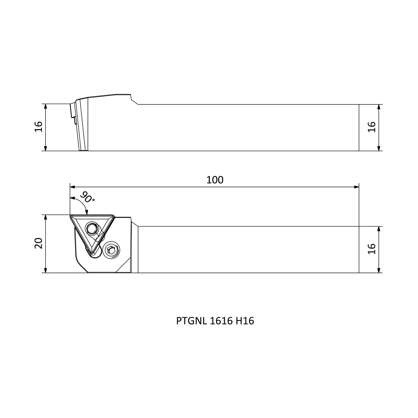 PTGNL 1616 H16 &mdash; dimensioned drawing