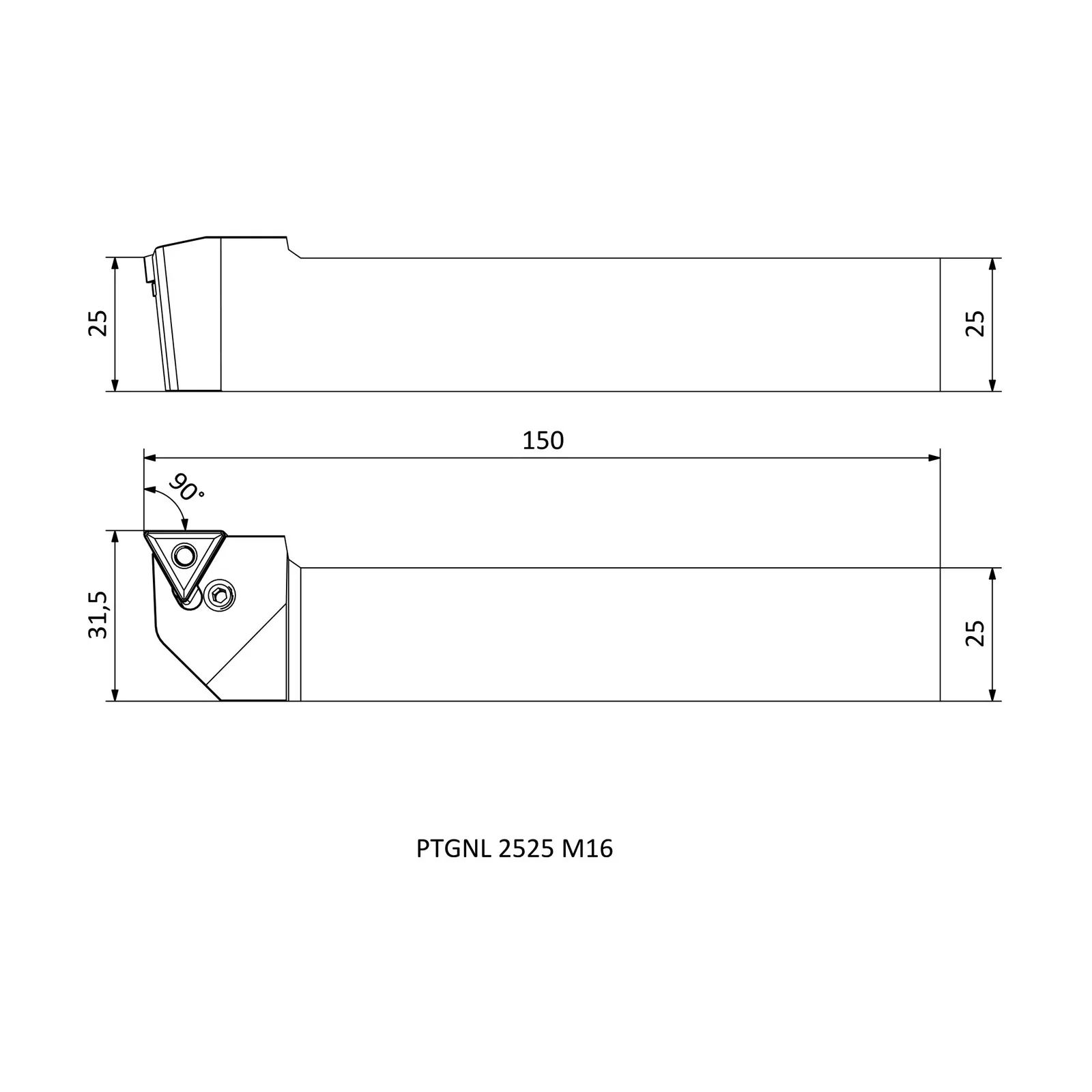 PTGNL 2525 M16 &mdash; dimensioned drawing
