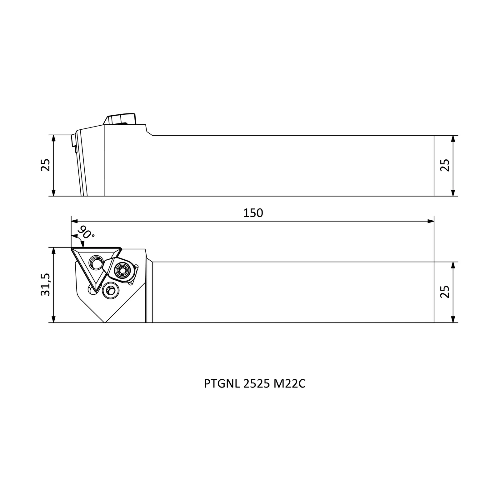 PTGNL 2525 M22C &mdash; dimensioned drawing
