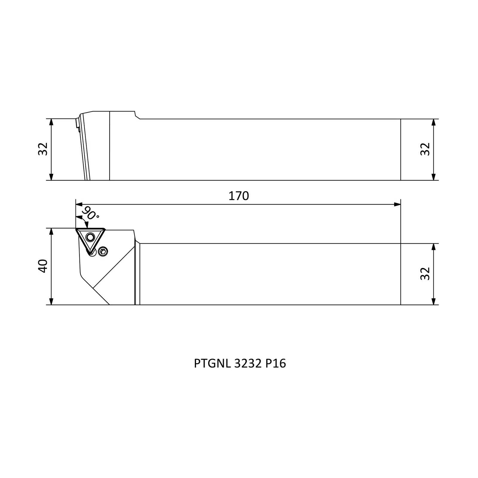 PTGNL 3232 P16 &mdash; dimensioned drawing