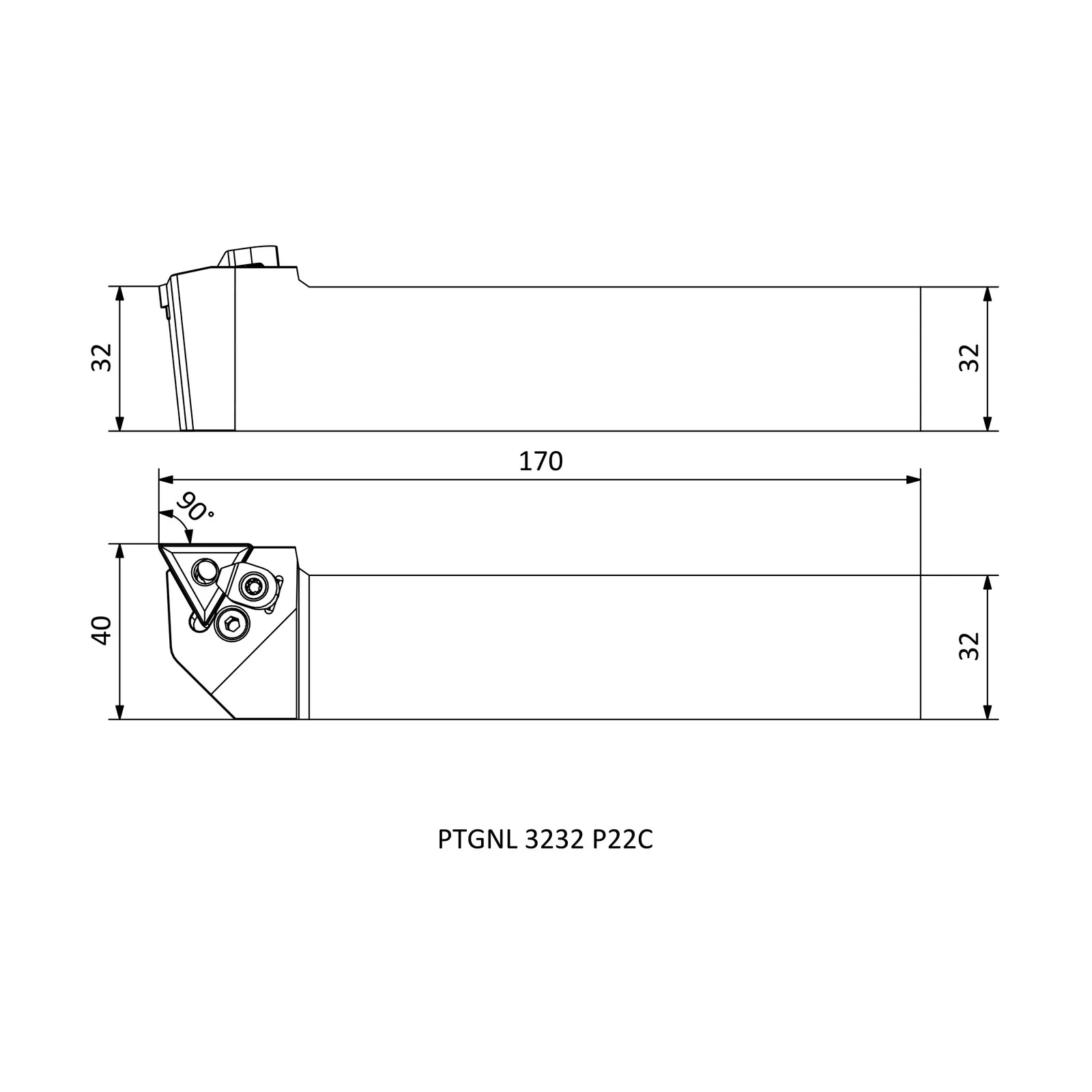 PTGNL 3232 P22C &mdash; dimensioned drawing