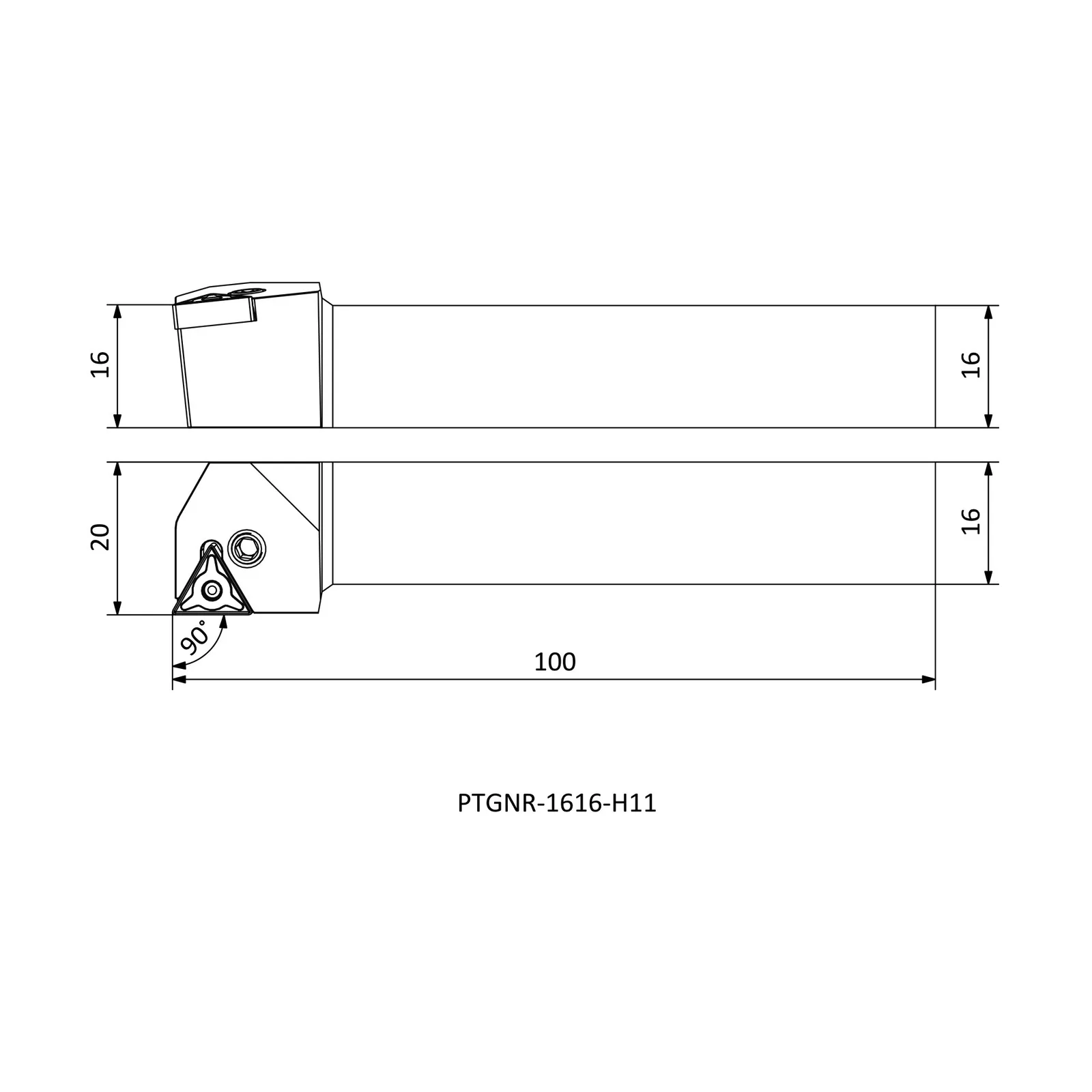 PTGNR 1616 H11 &mdash; dimensioned drawing