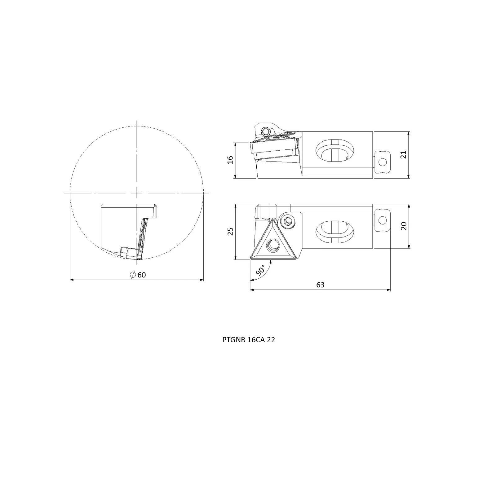 PTGNR 16CA 22 &mdash; dimensioned drawing