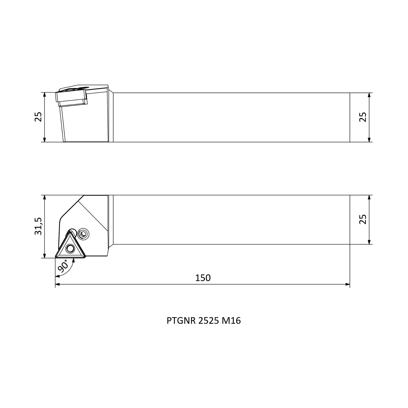 PTGNR 2525 M16 &mdash; dimensioned drawing