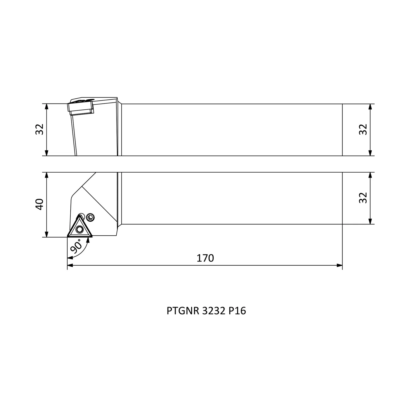 PTGNR 3232 P16 &mdash; dimensioned drawing