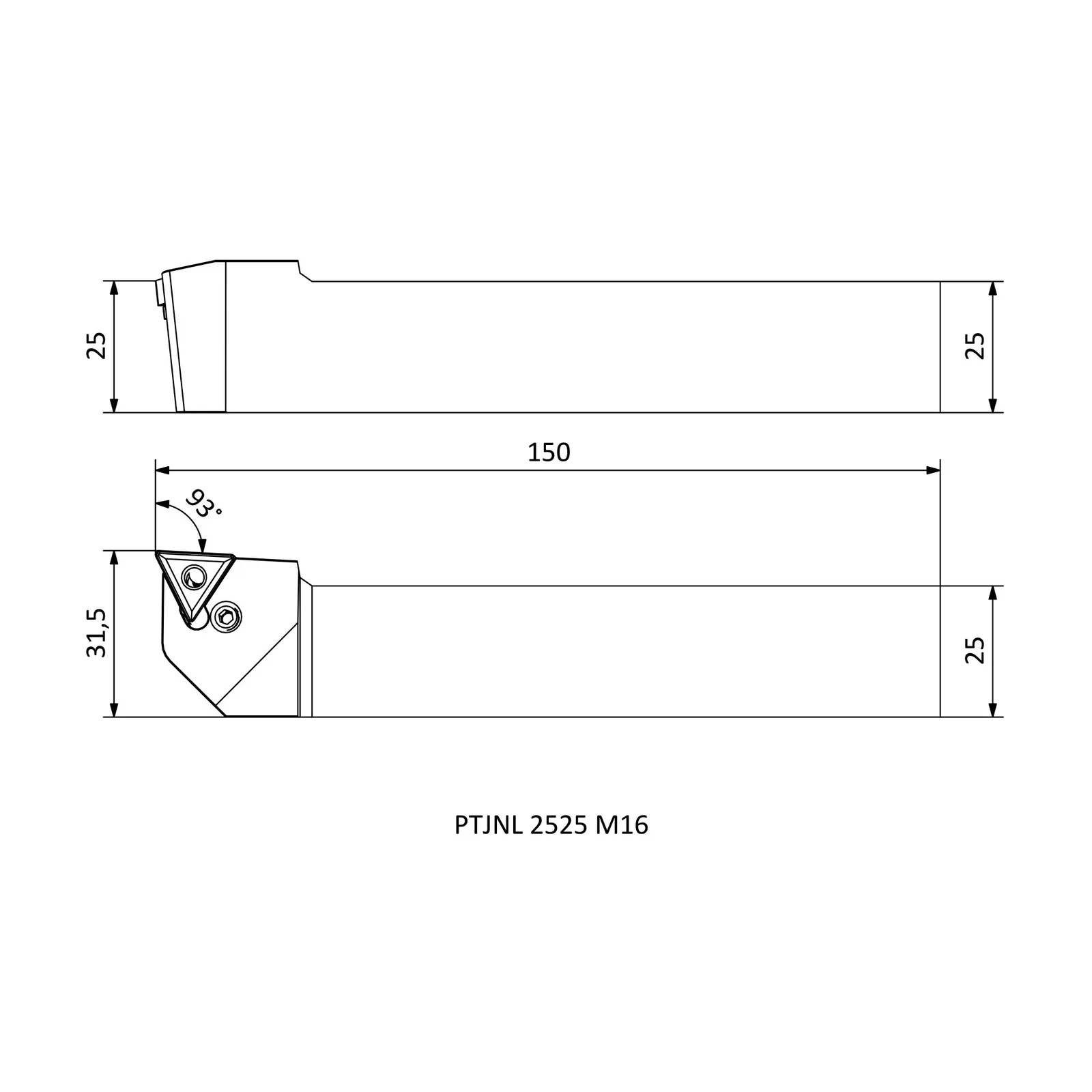 PTJNL 2525 M16 &mdash; dimensioned drawing