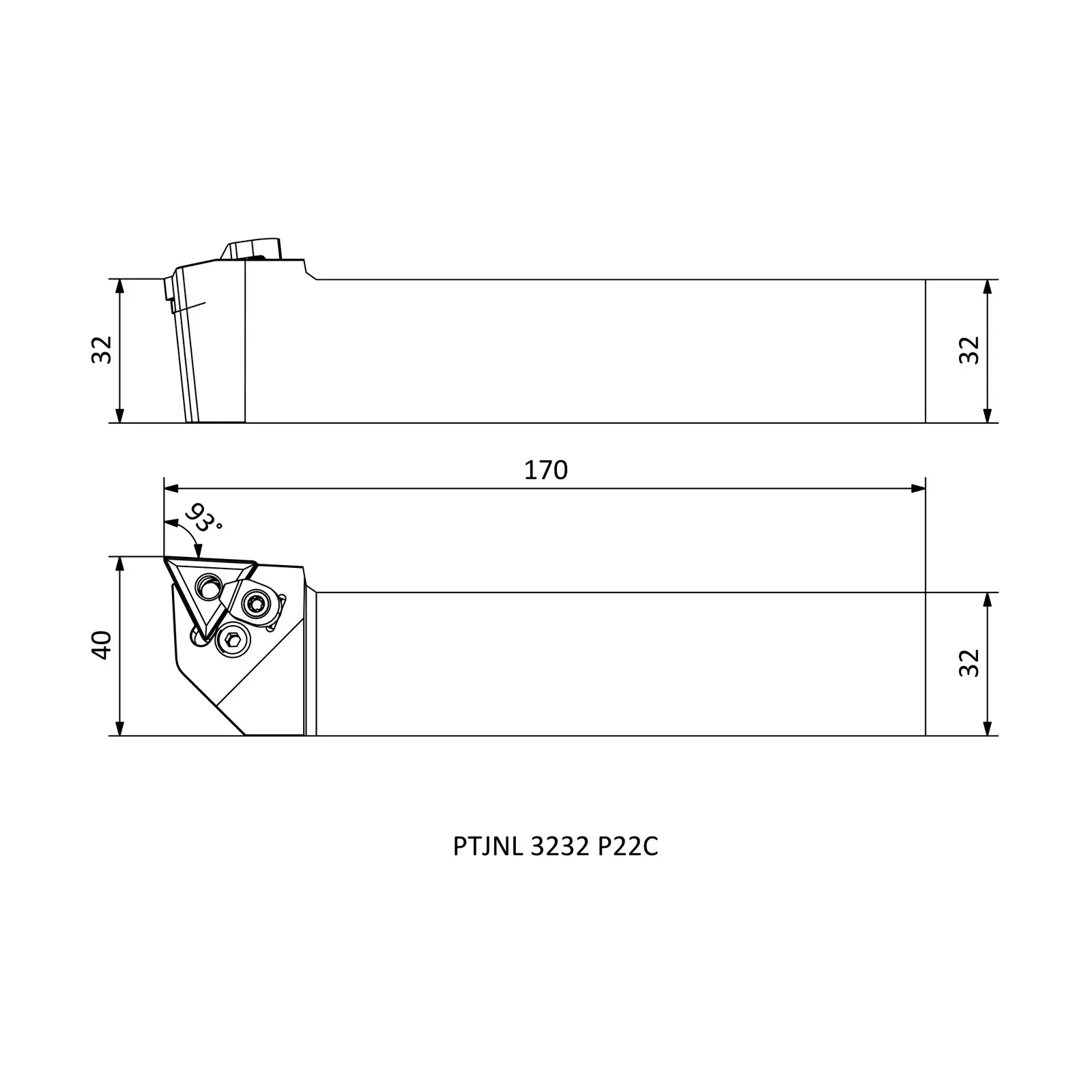 PTJNL 3232 P22C &mdash; dimensioned drawing