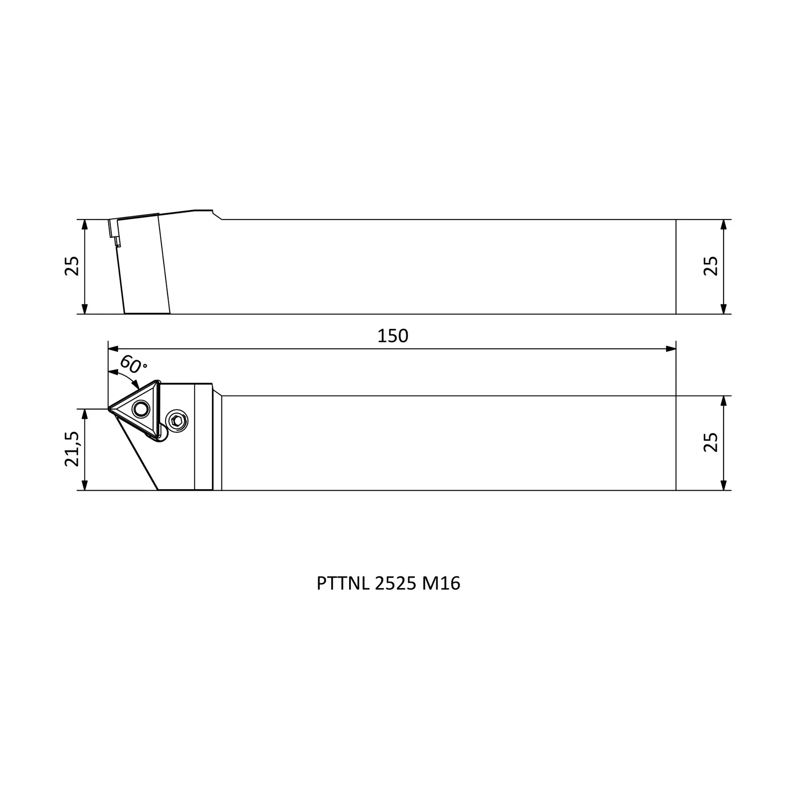 PTTNL 2525 M16 &mdash; dimensioned drawing