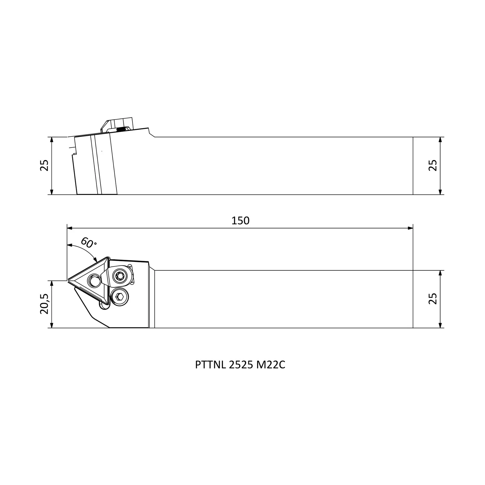 PTTNL 2525 M22C &mdash; dimensioned drawing