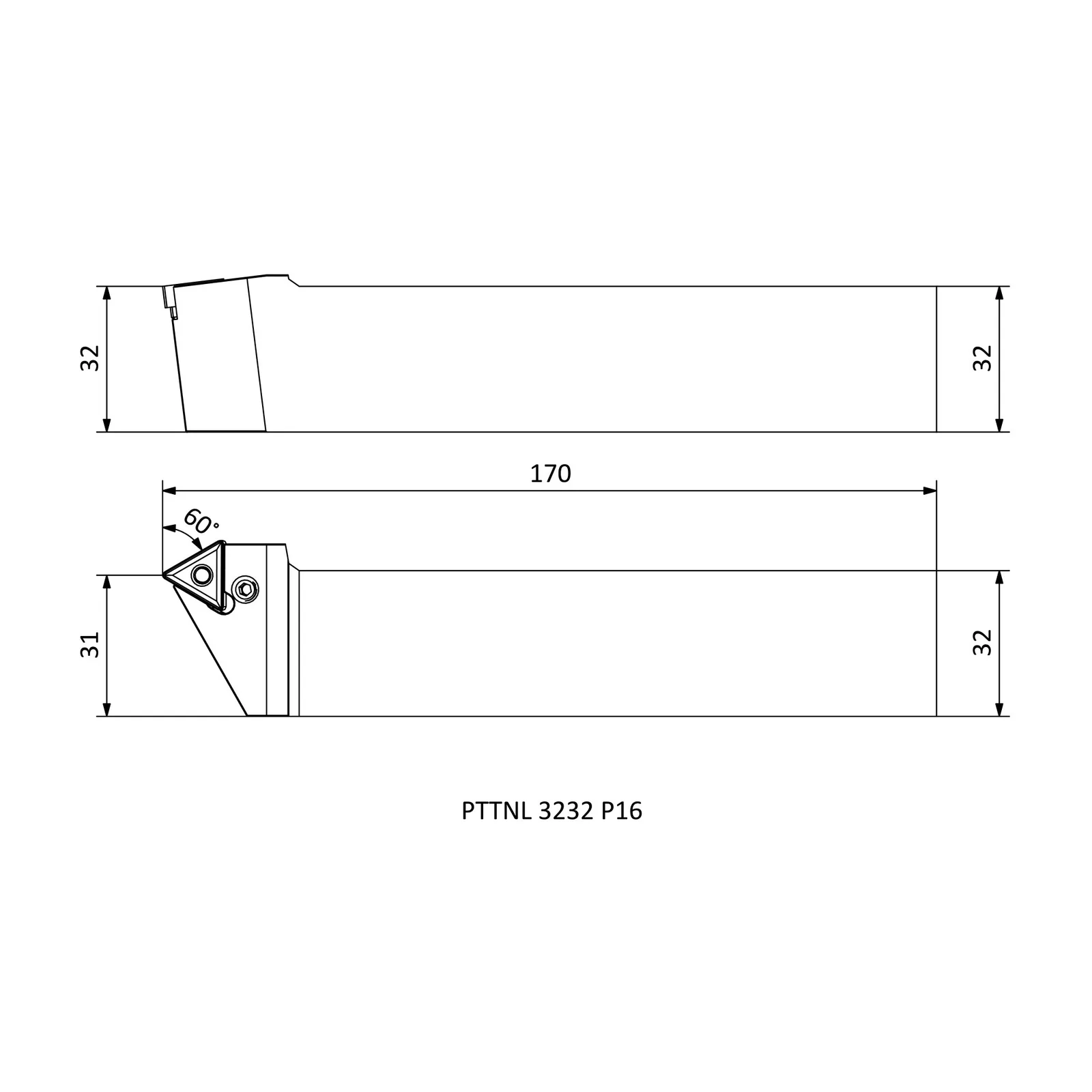 PTTNL 3232 P16 &mdash; dimensioned drawing