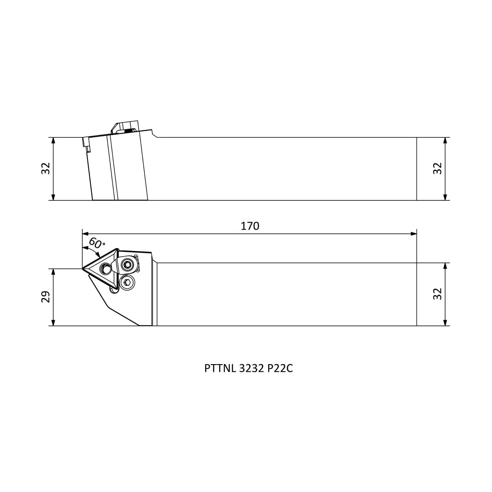 PTTNL 3232 P22C &mdash; dimensioned drawing