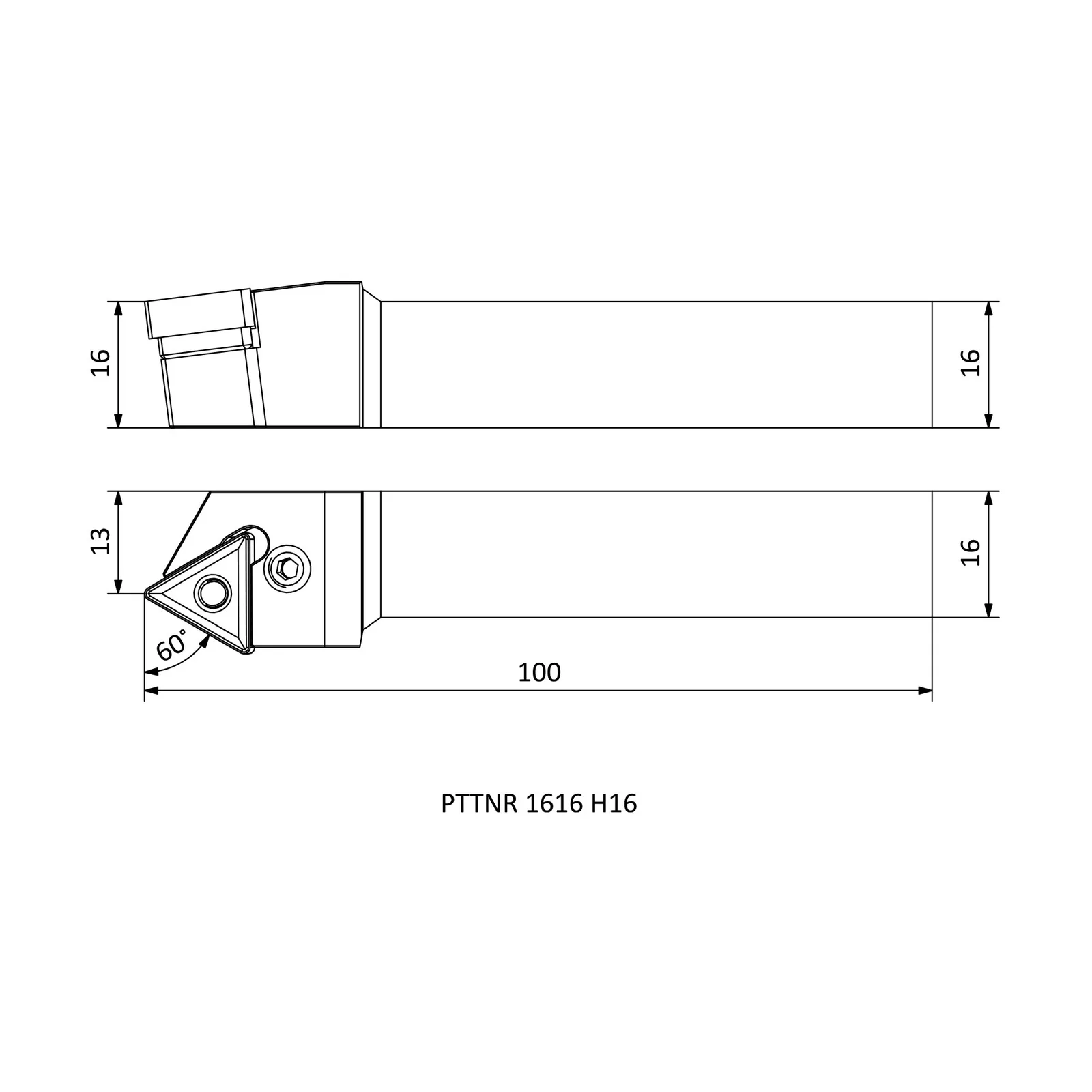 PTTNR 1616 H16 &mdash; dimensioned drawing