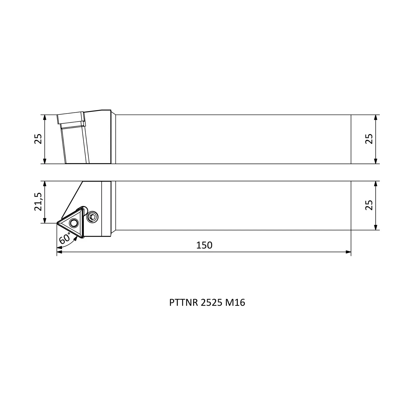 PTTNR 2525 M16 &mdash; dimensioned drawing