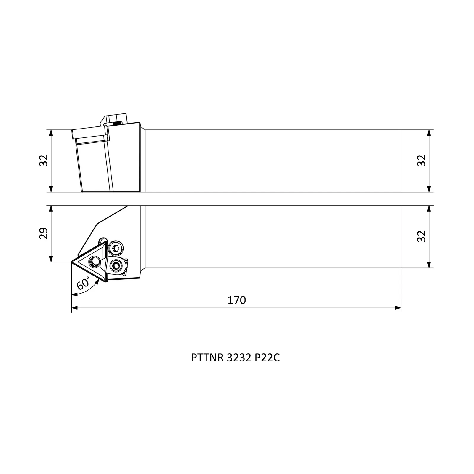PTTNR 3232 P22C &mdash; dimensioned drawing