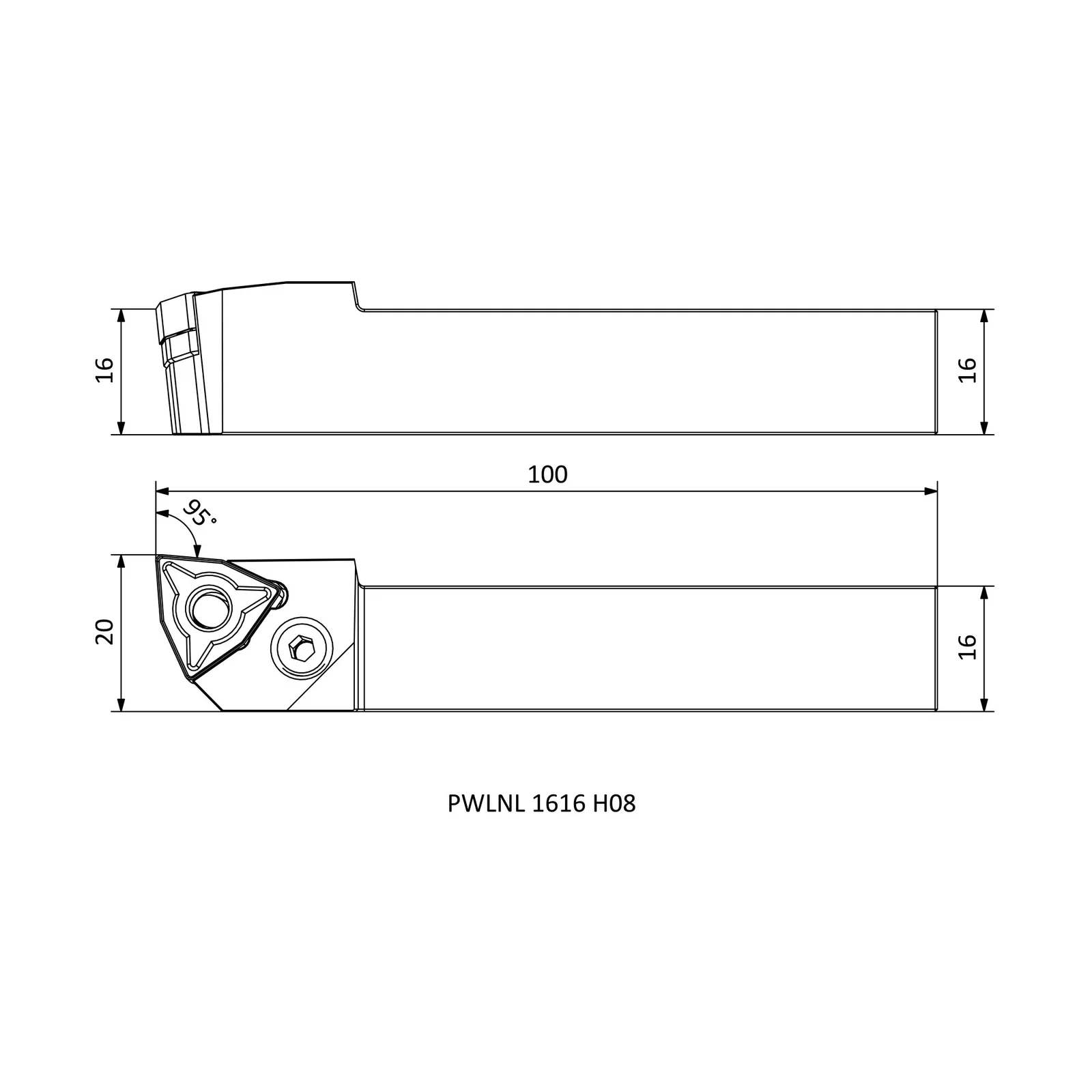 PWLNL 1616 H08 &mdash; dimensioned drawing