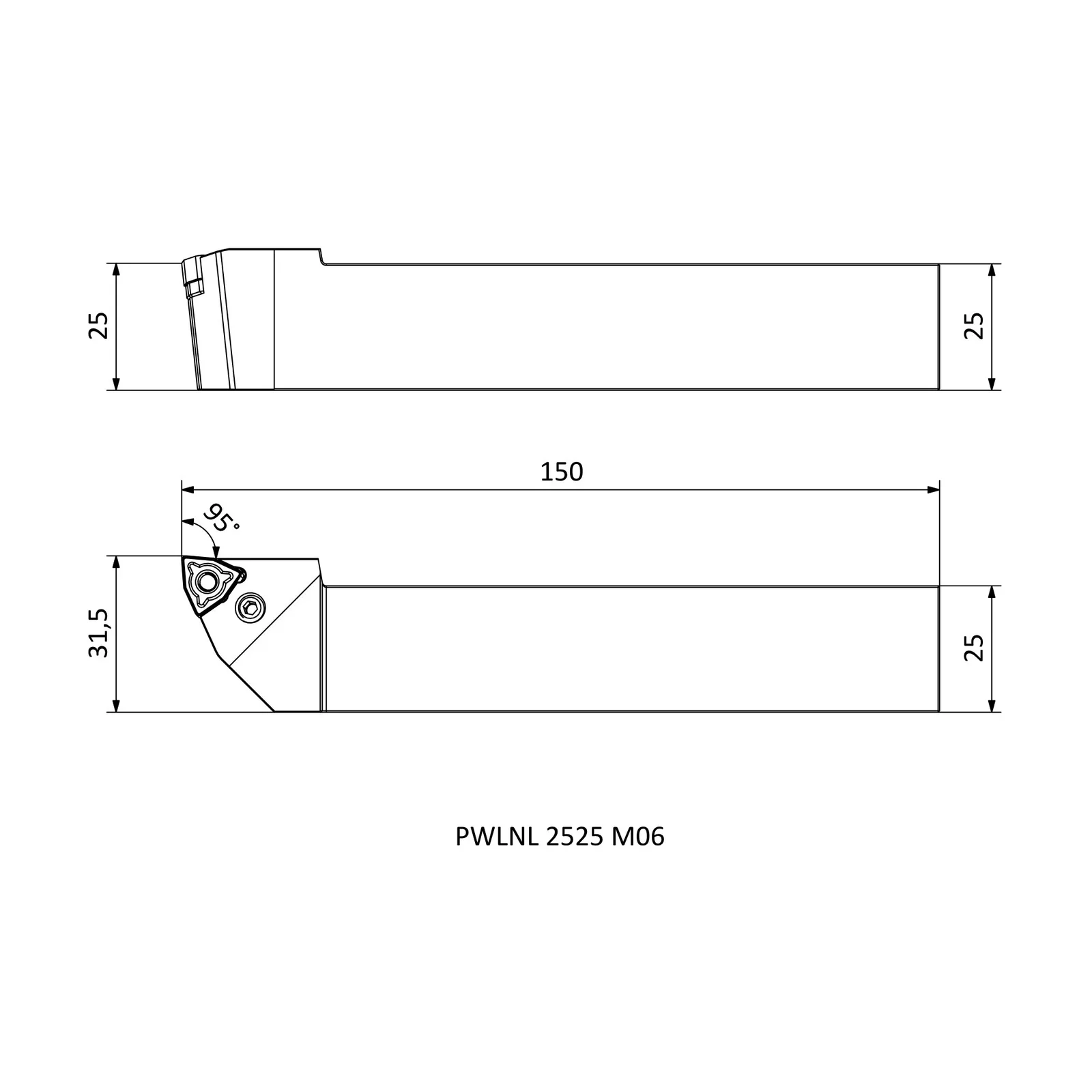 PWLNL 2525 M06 &mdash; dimensioned drawing