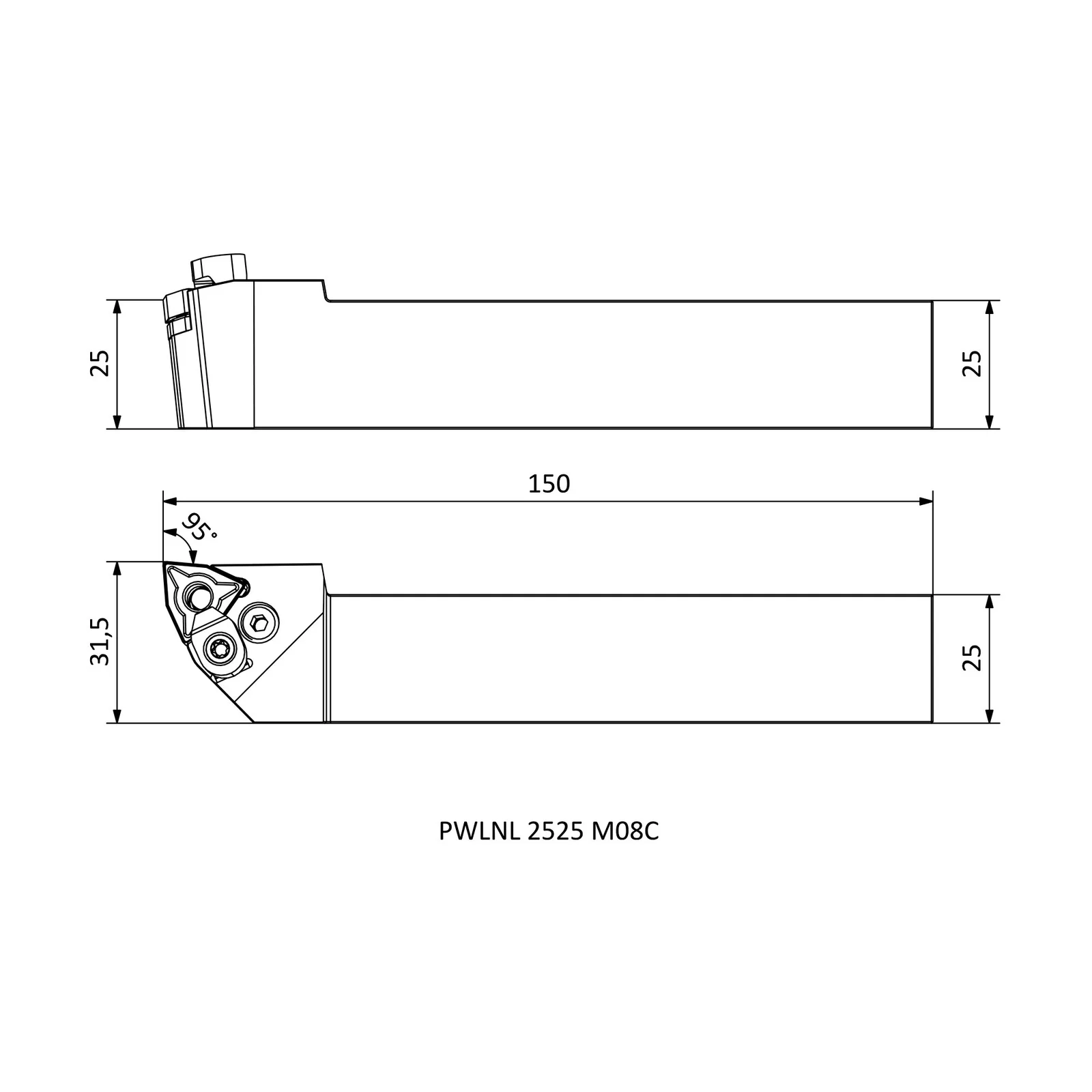 PWLNL 2525 M08C &mdash; dimensioned drawing