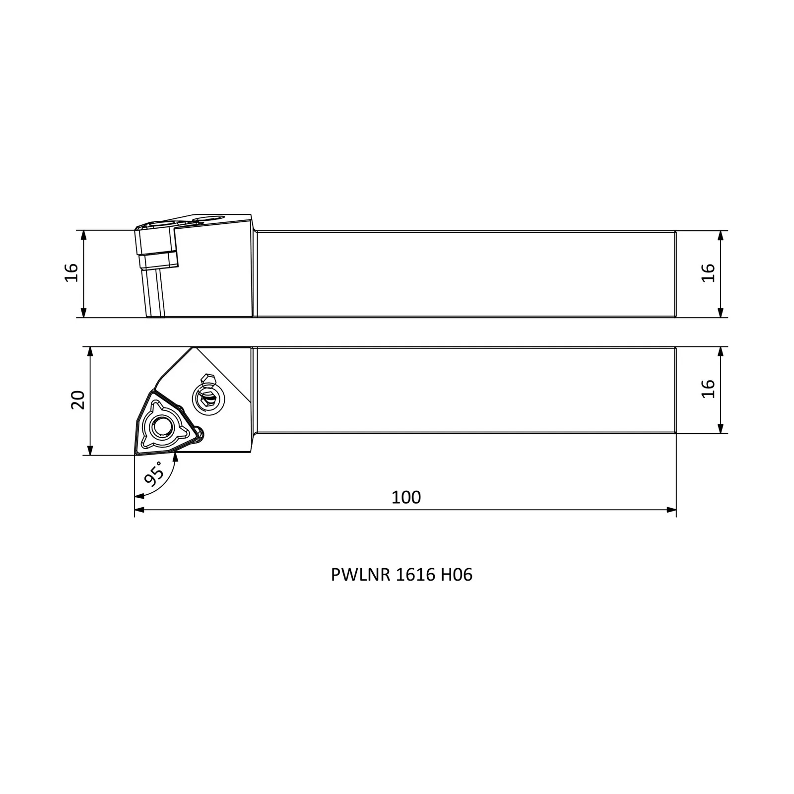 PWLNR 1616 H06 &mdash; dimensioned drawing