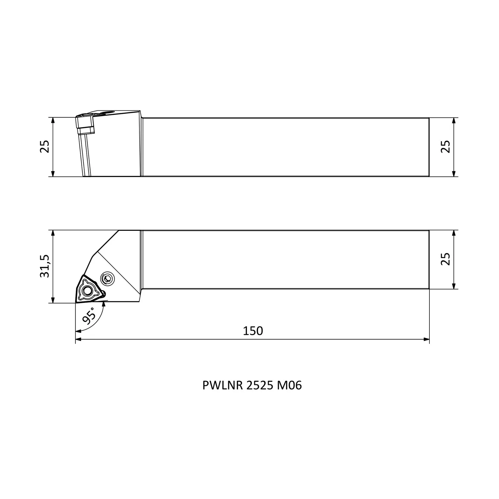 PWLNR 2525 M06 &mdash; dimensioned drawing